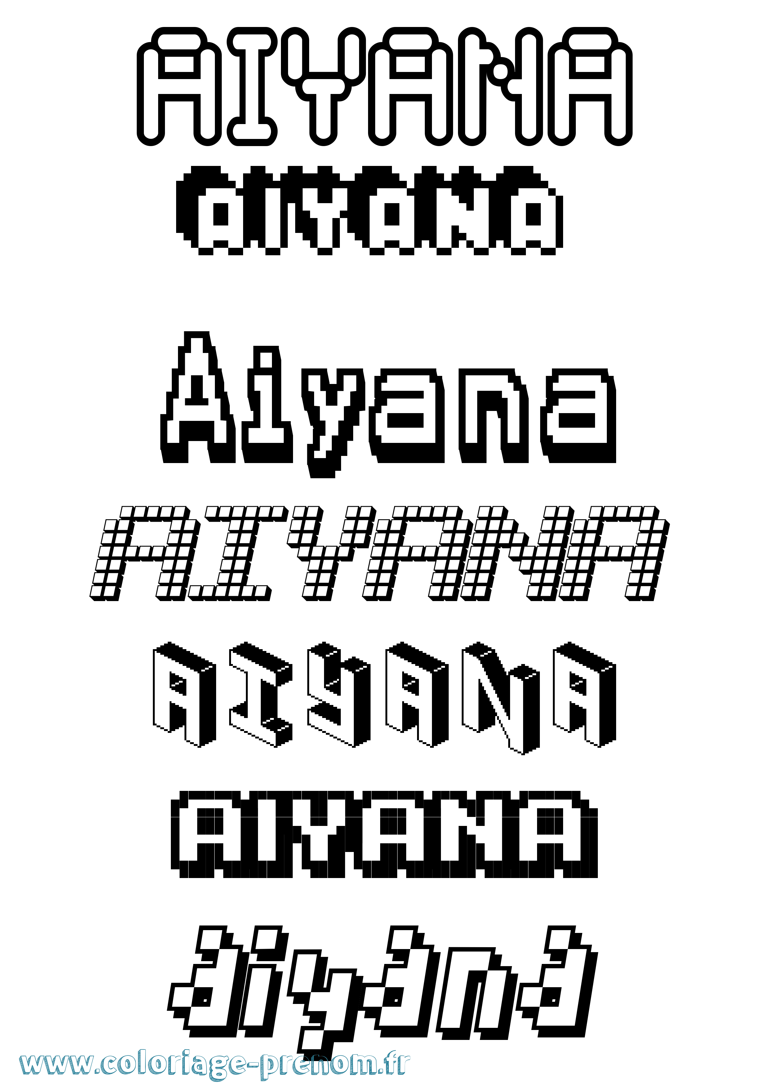 Coloriage prénom Aiyana Pixel