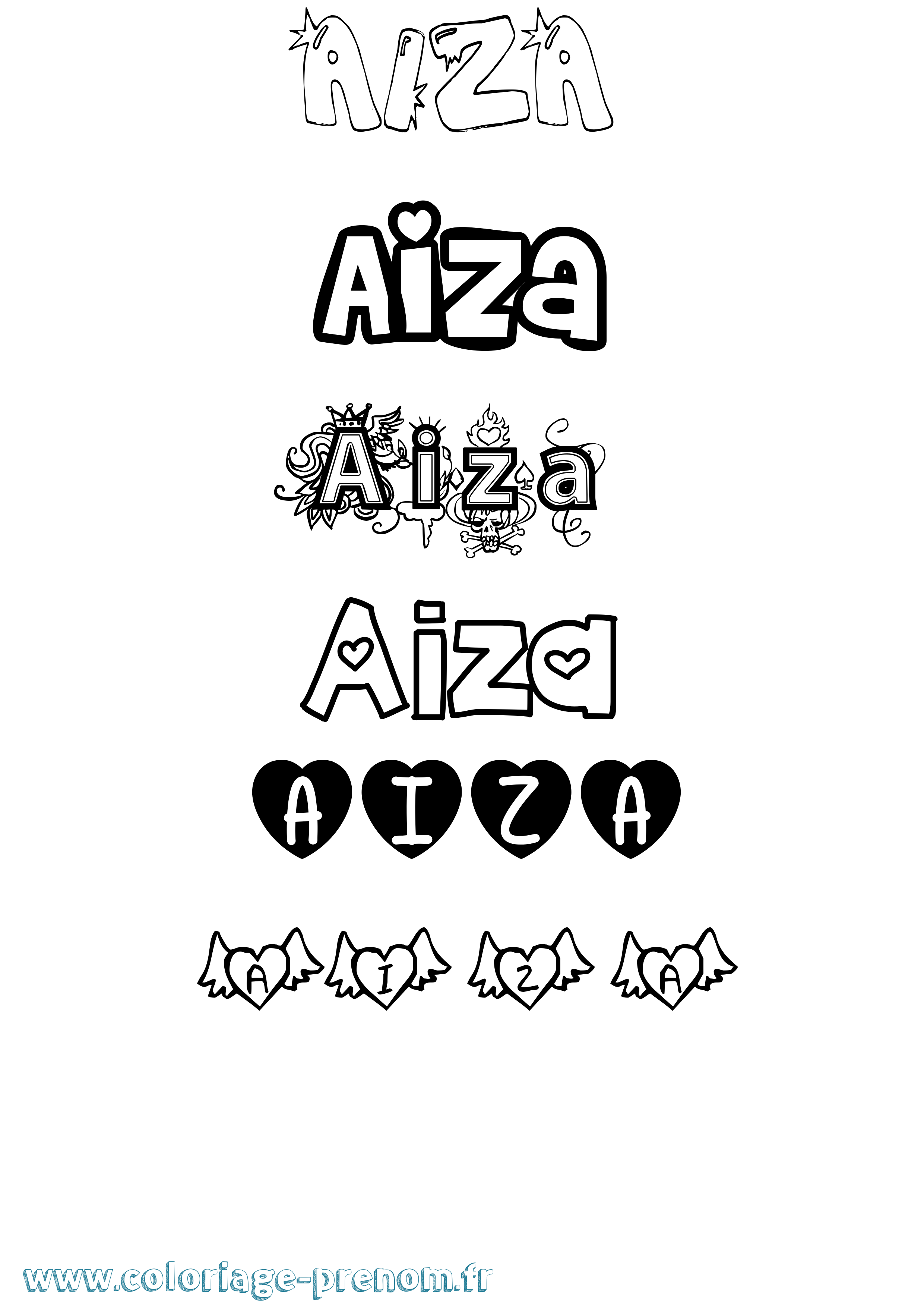 Coloriage prénom Aiza Girly
