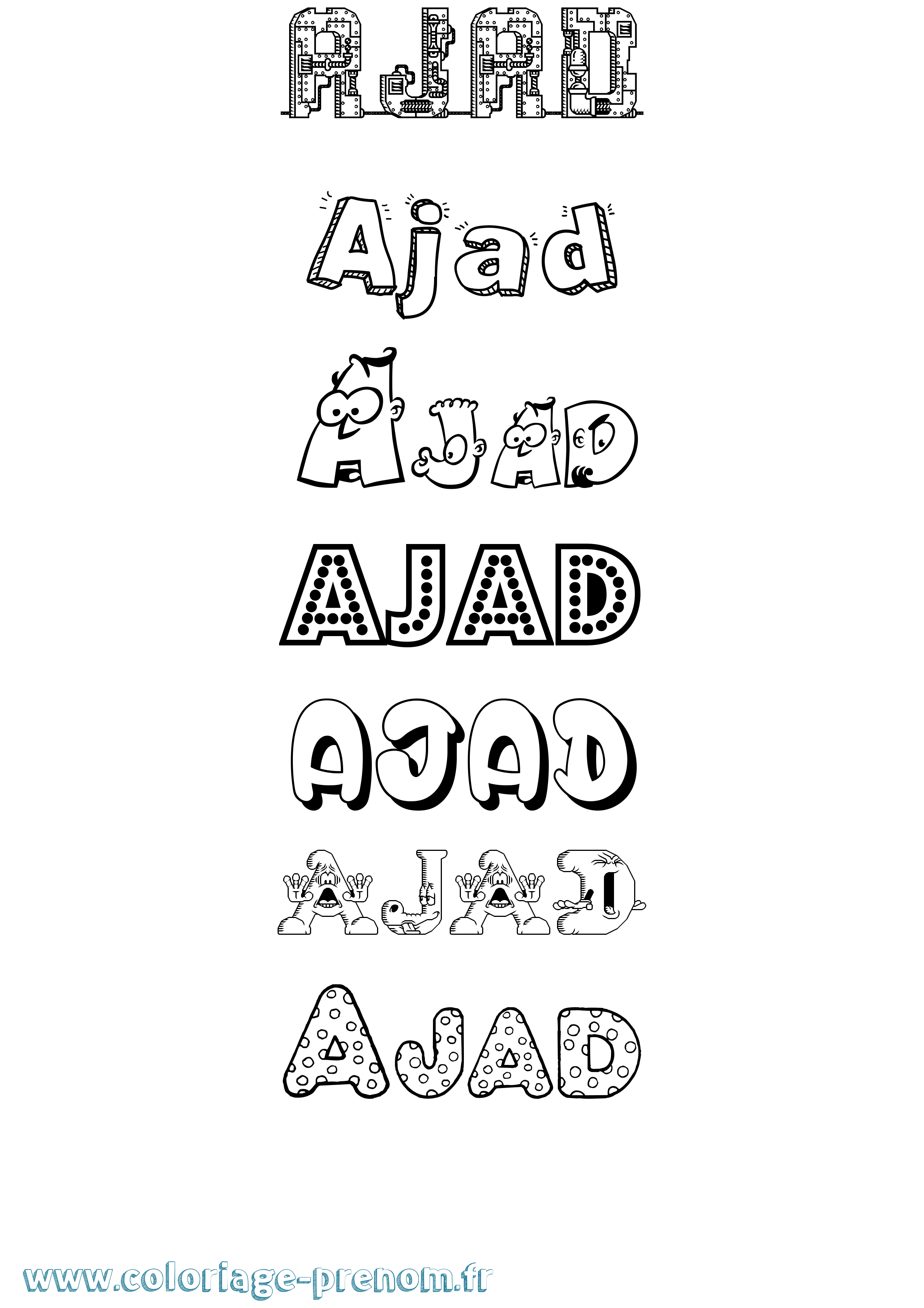 Coloriage prénom Ajad Fun