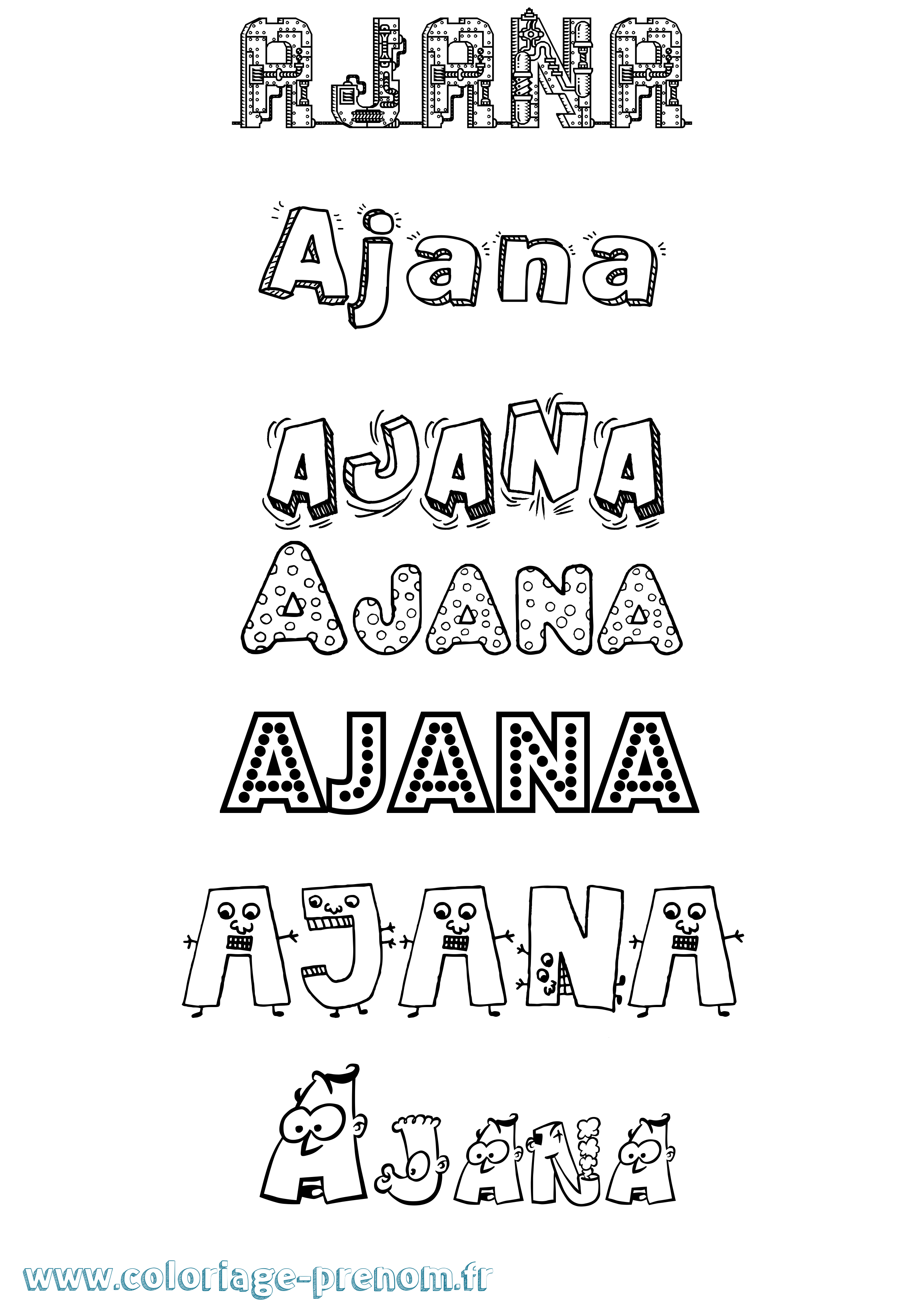 Coloriage prénom Ajana Fun