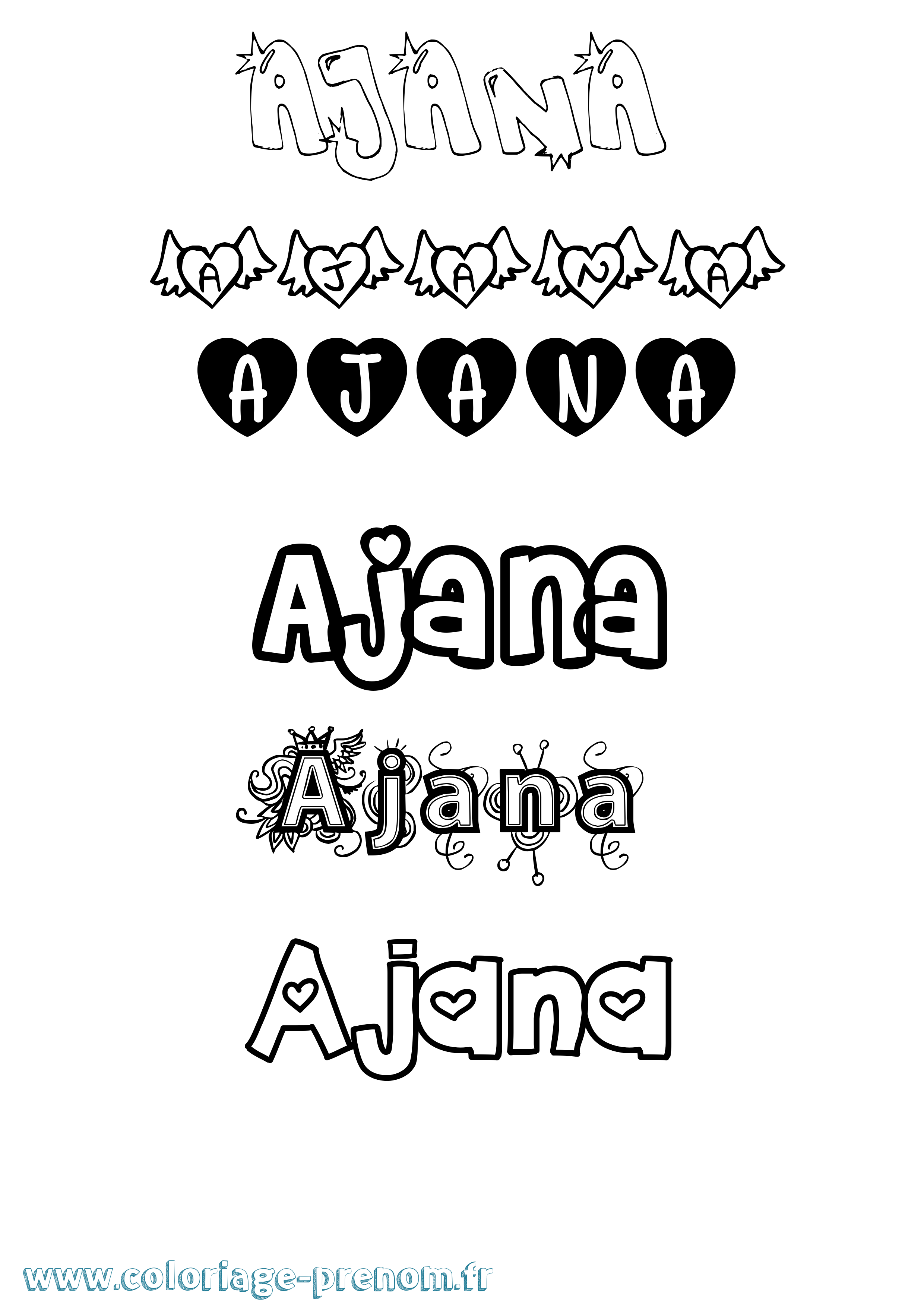 Coloriage prénom Ajana Girly