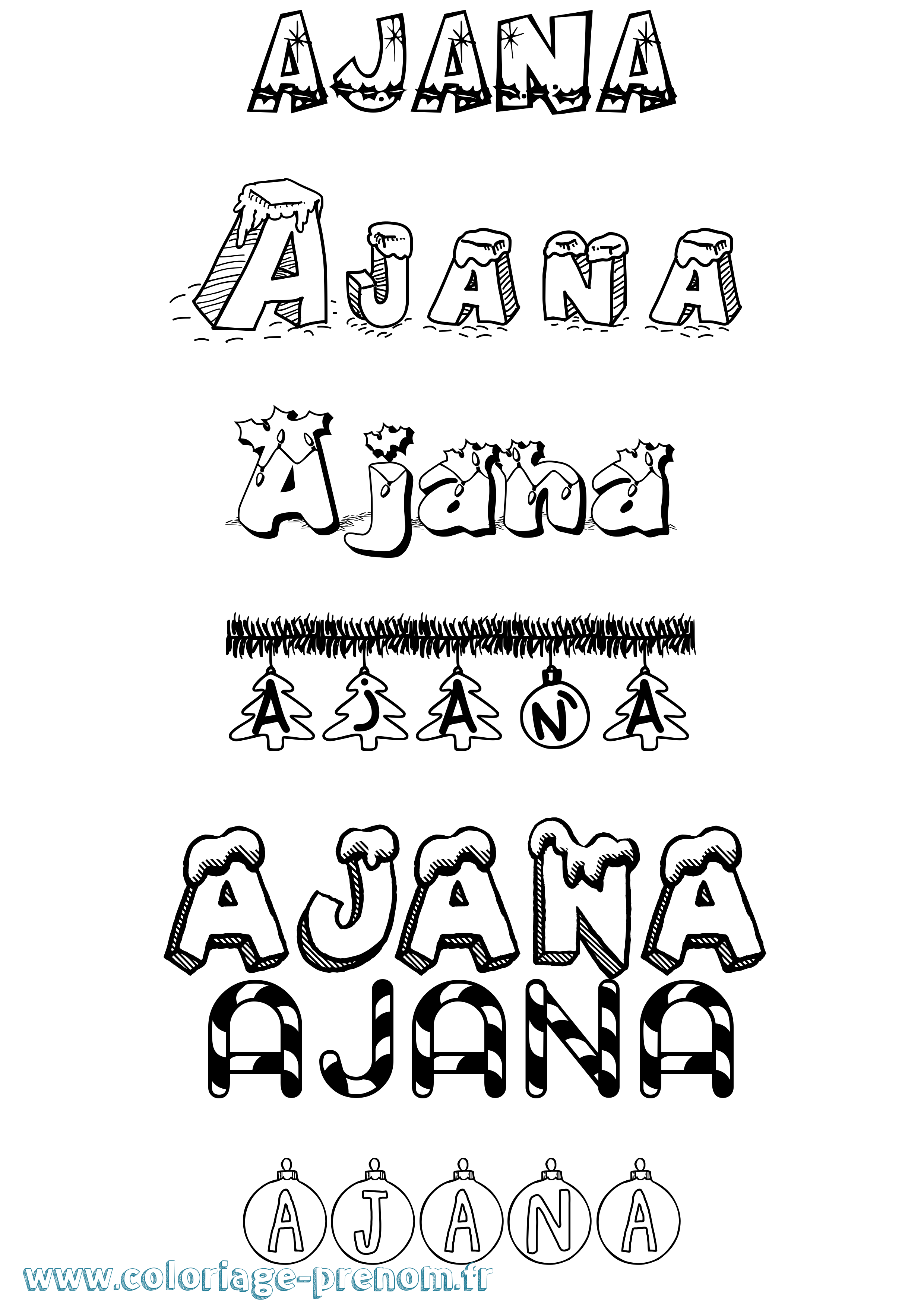 Coloriage prénom Ajana Noël