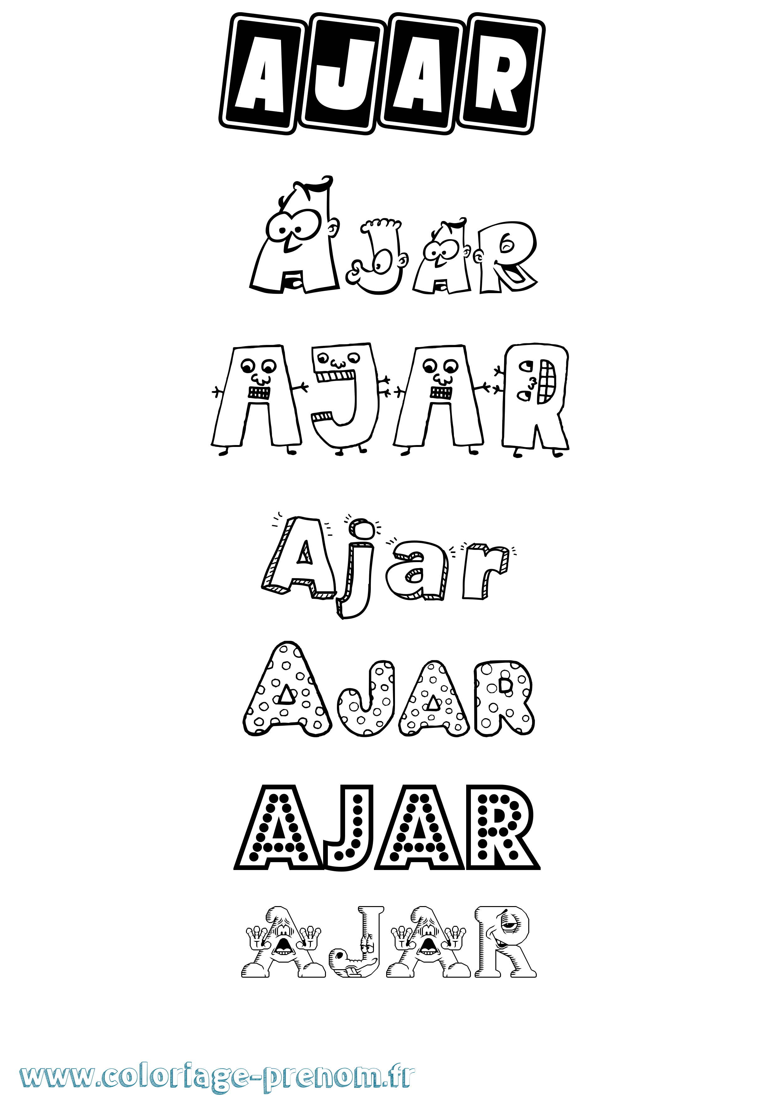 Coloriage prénom Ajar Fun
