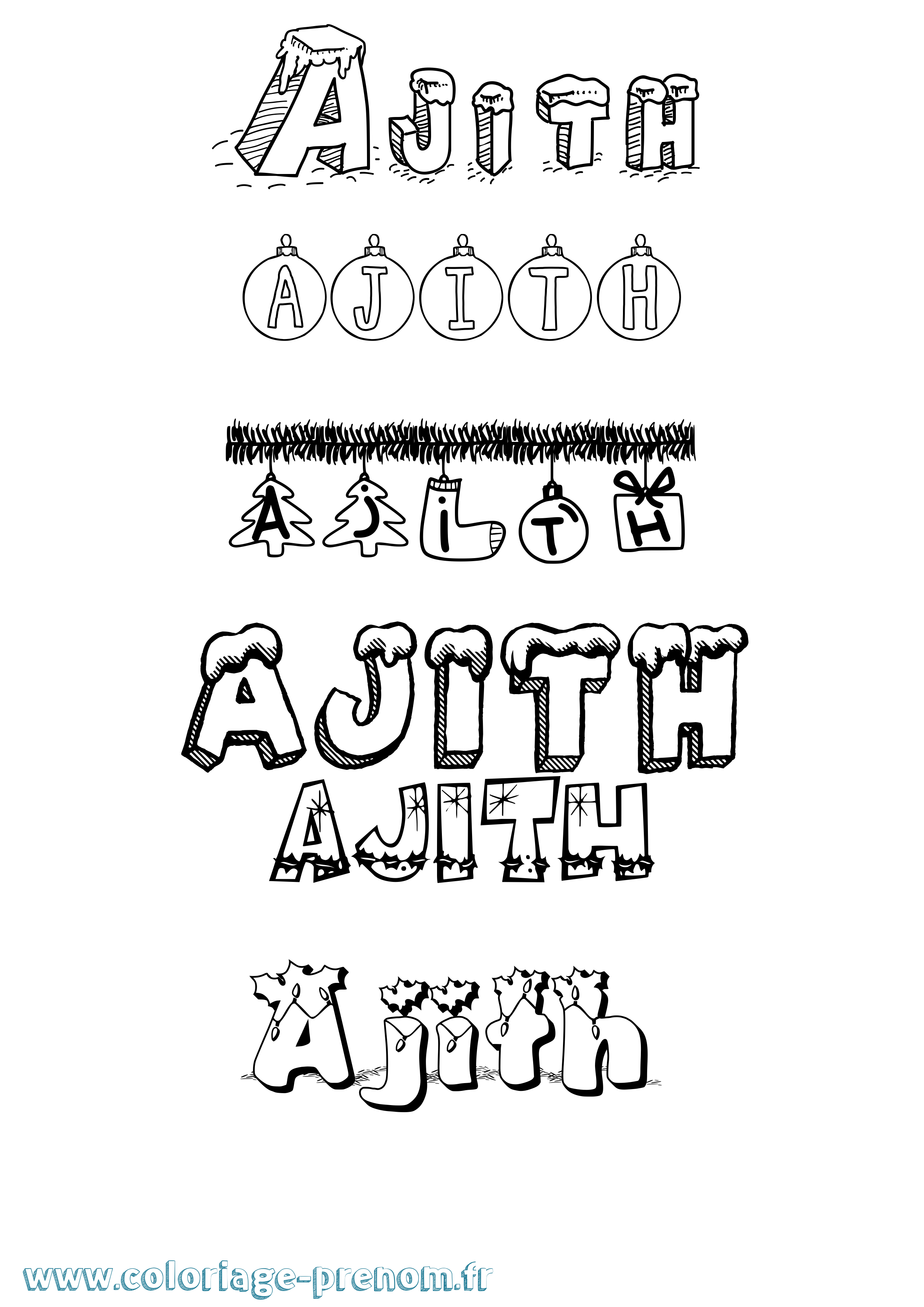Coloriage Ajith Noël Coloriage prénom Ajith Noël
