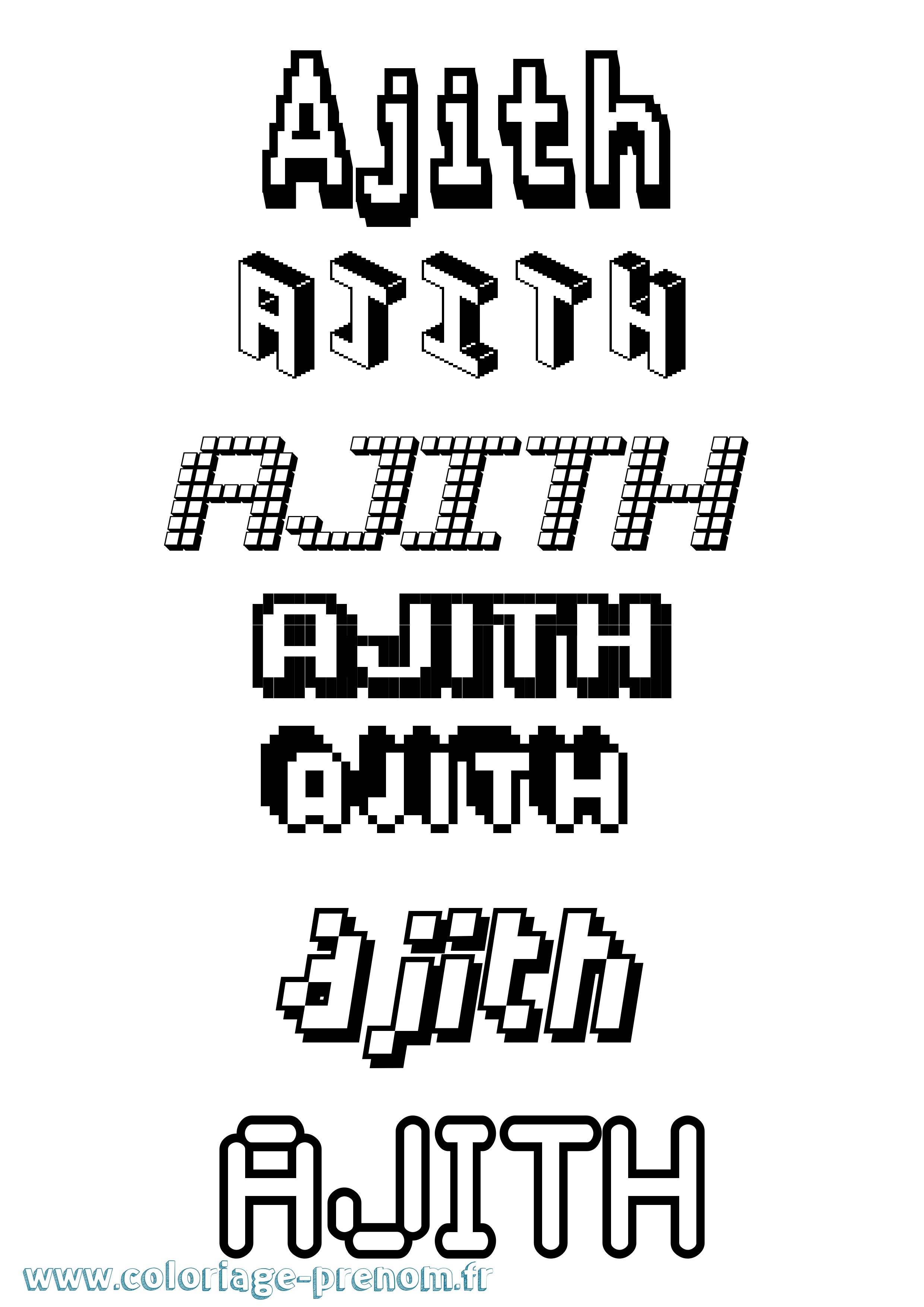 Coloriage prénom Ajith Pixel