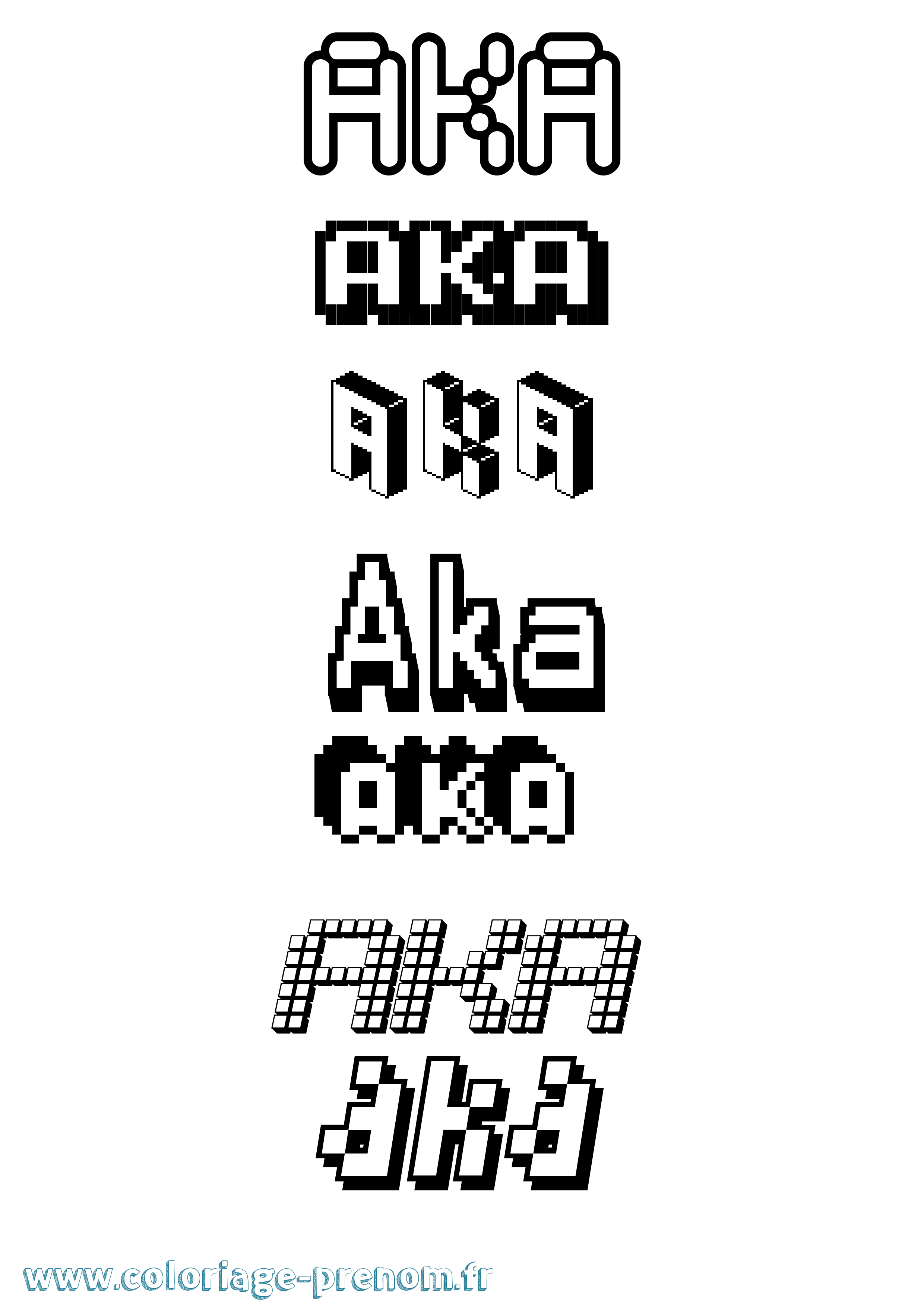 Coloriage prénom Aka Pixel