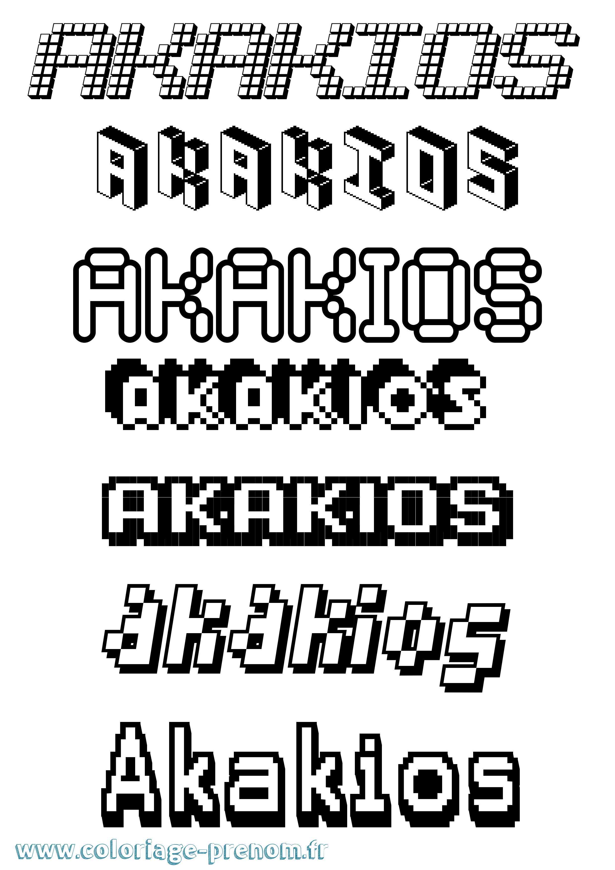 Coloriage prénom Akakios Pixel