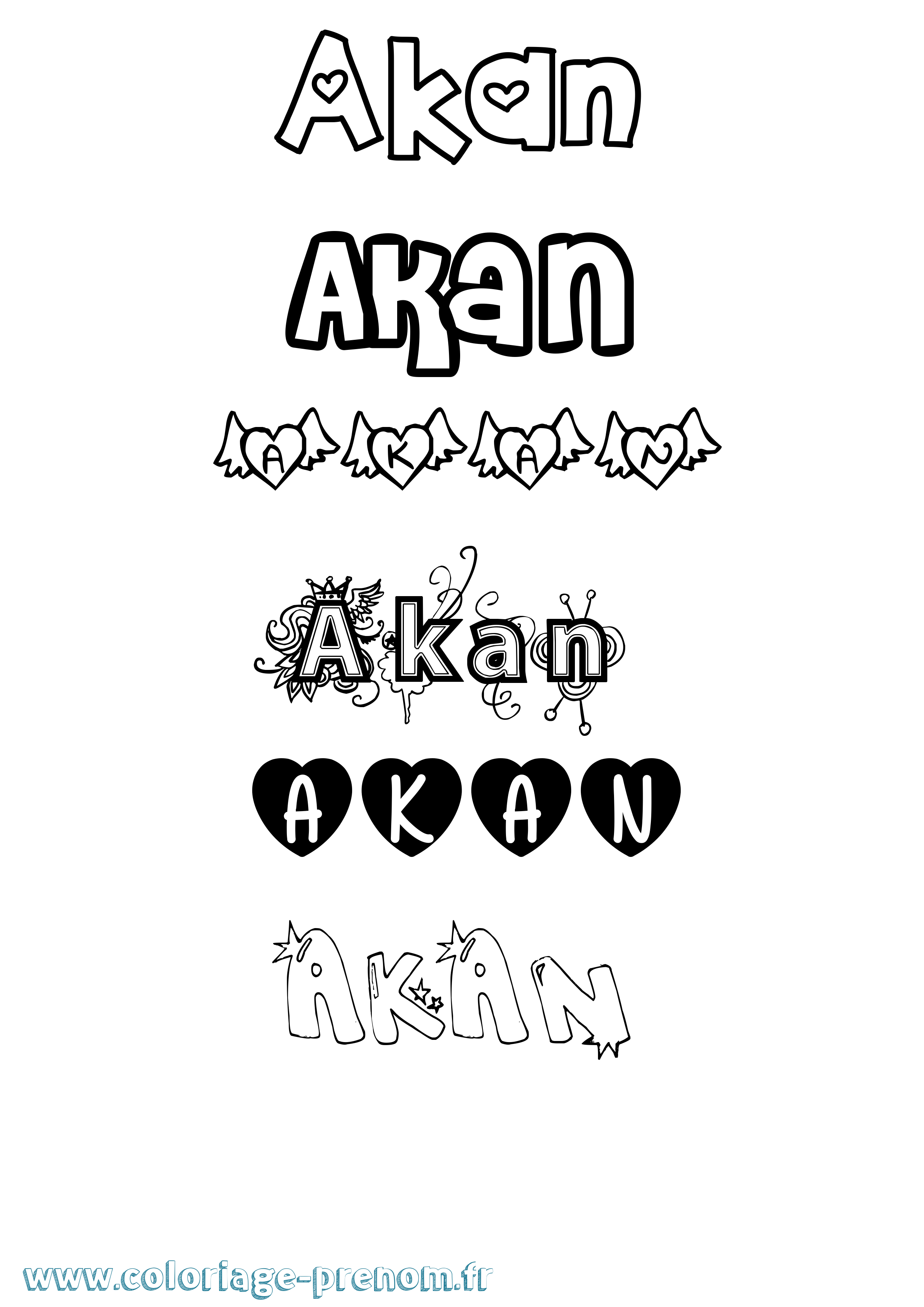 Coloriage prénom Akan Girly