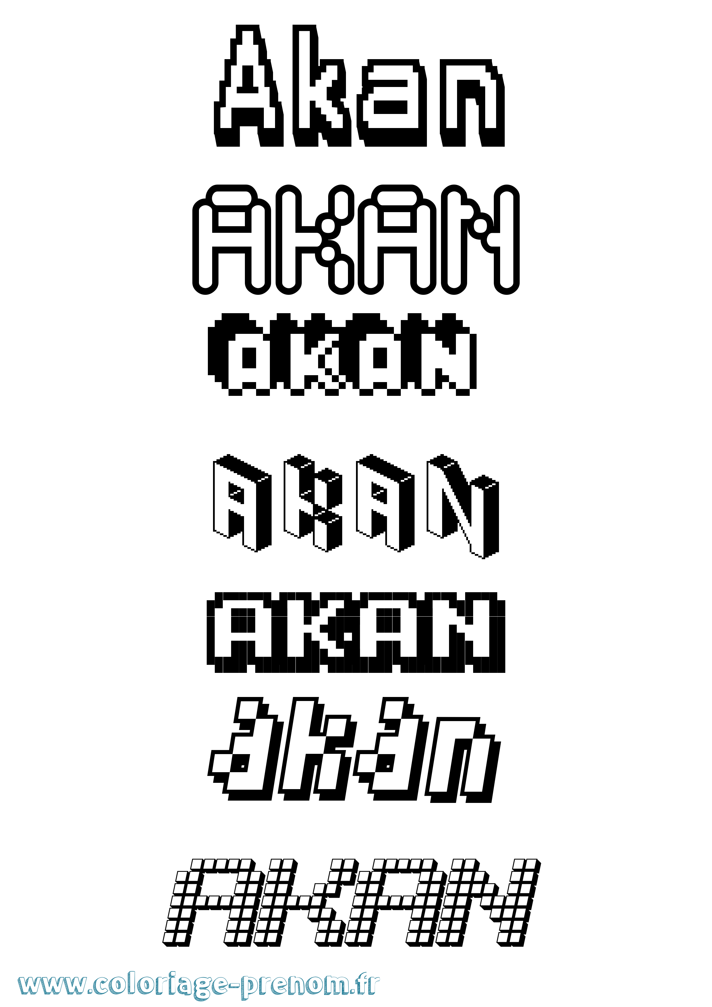 Coloriage prénom Akan Pixel