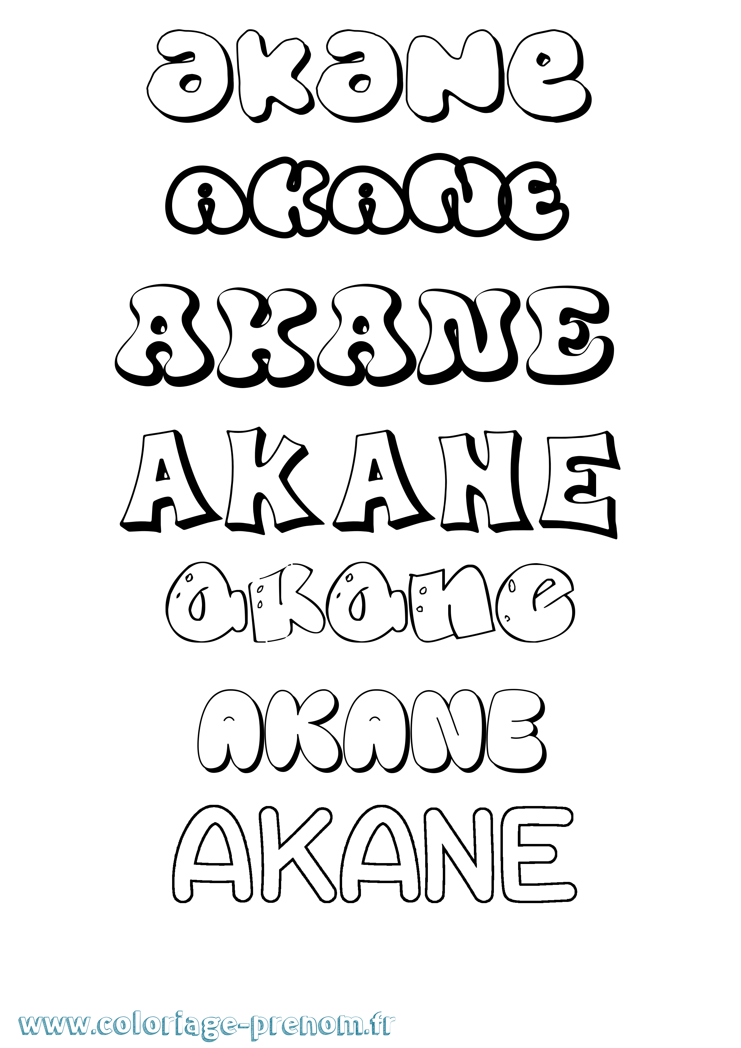 Coloriage prénom Akane Bubble