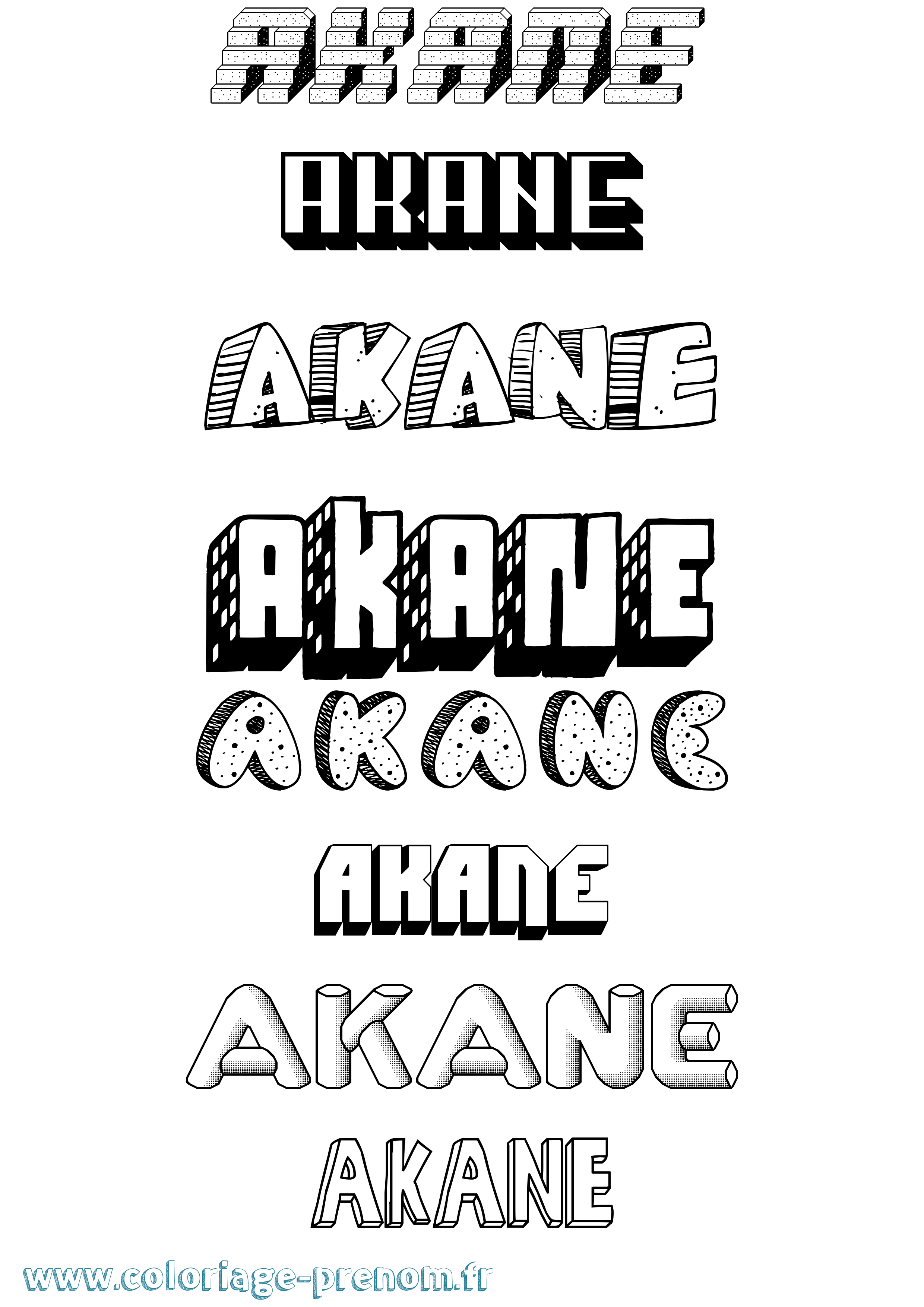 Coloriage prénom Akane Effet 3D