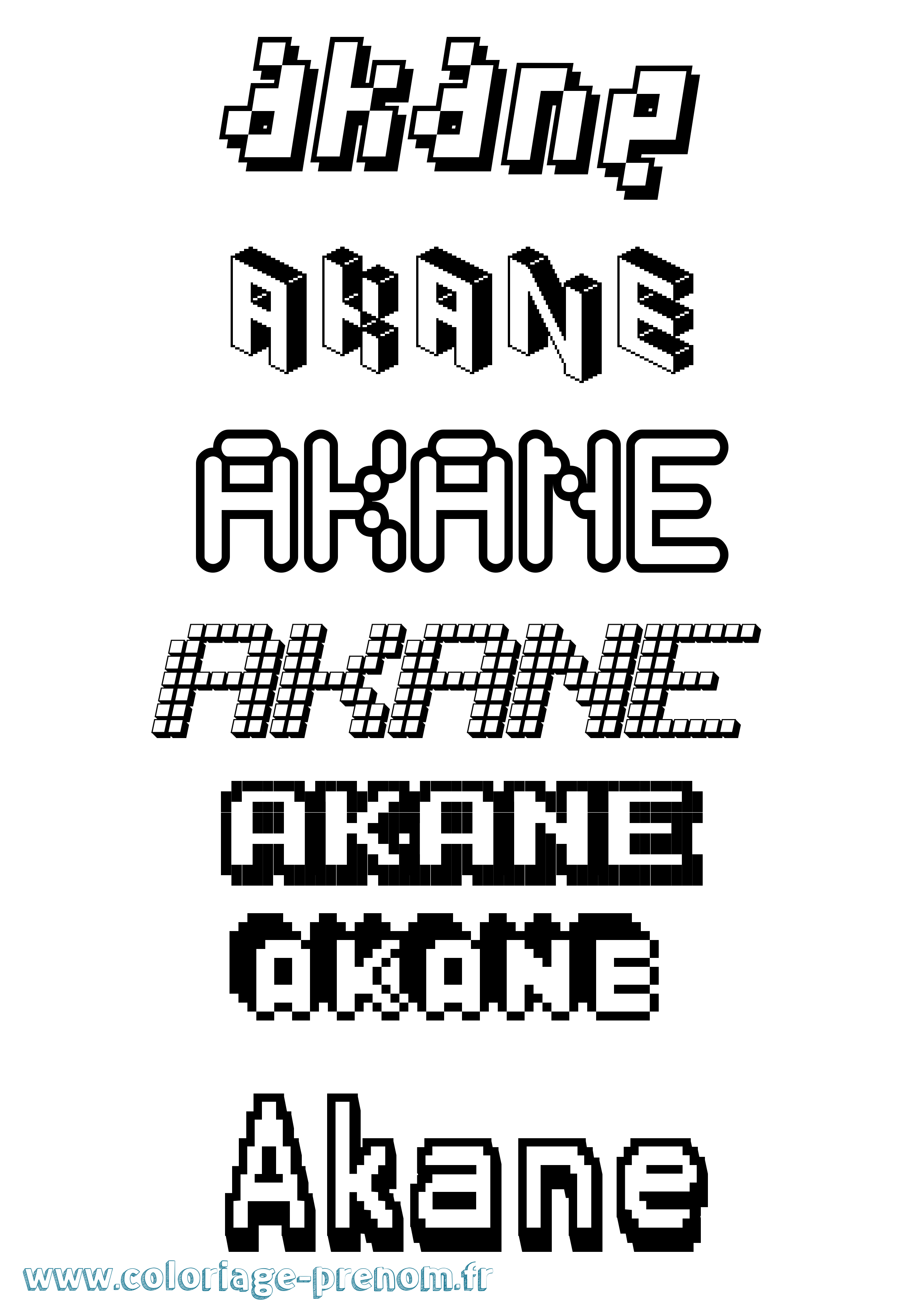 Coloriage prénom Akane Pixel