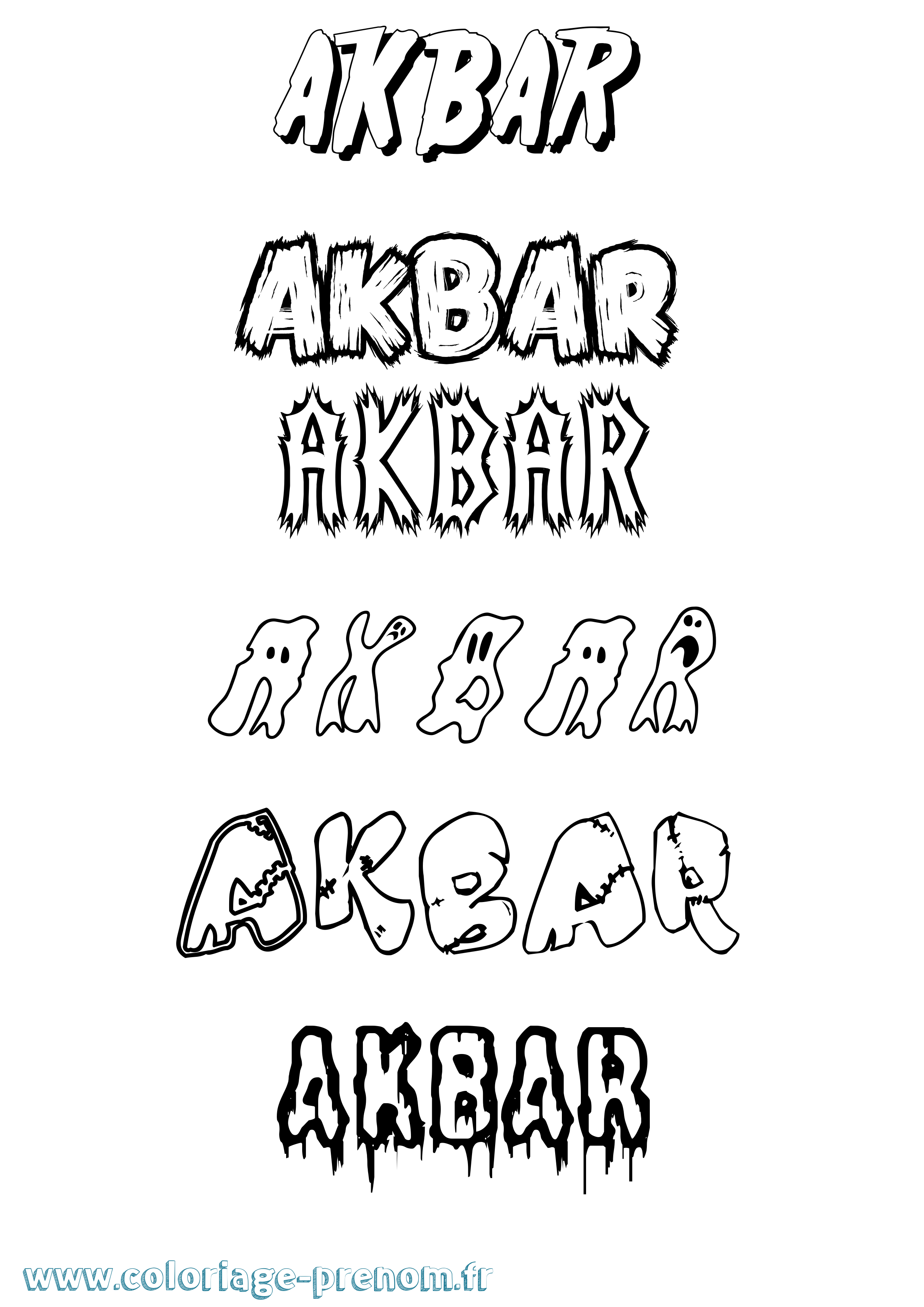 Coloriage prénom Akbar Frisson