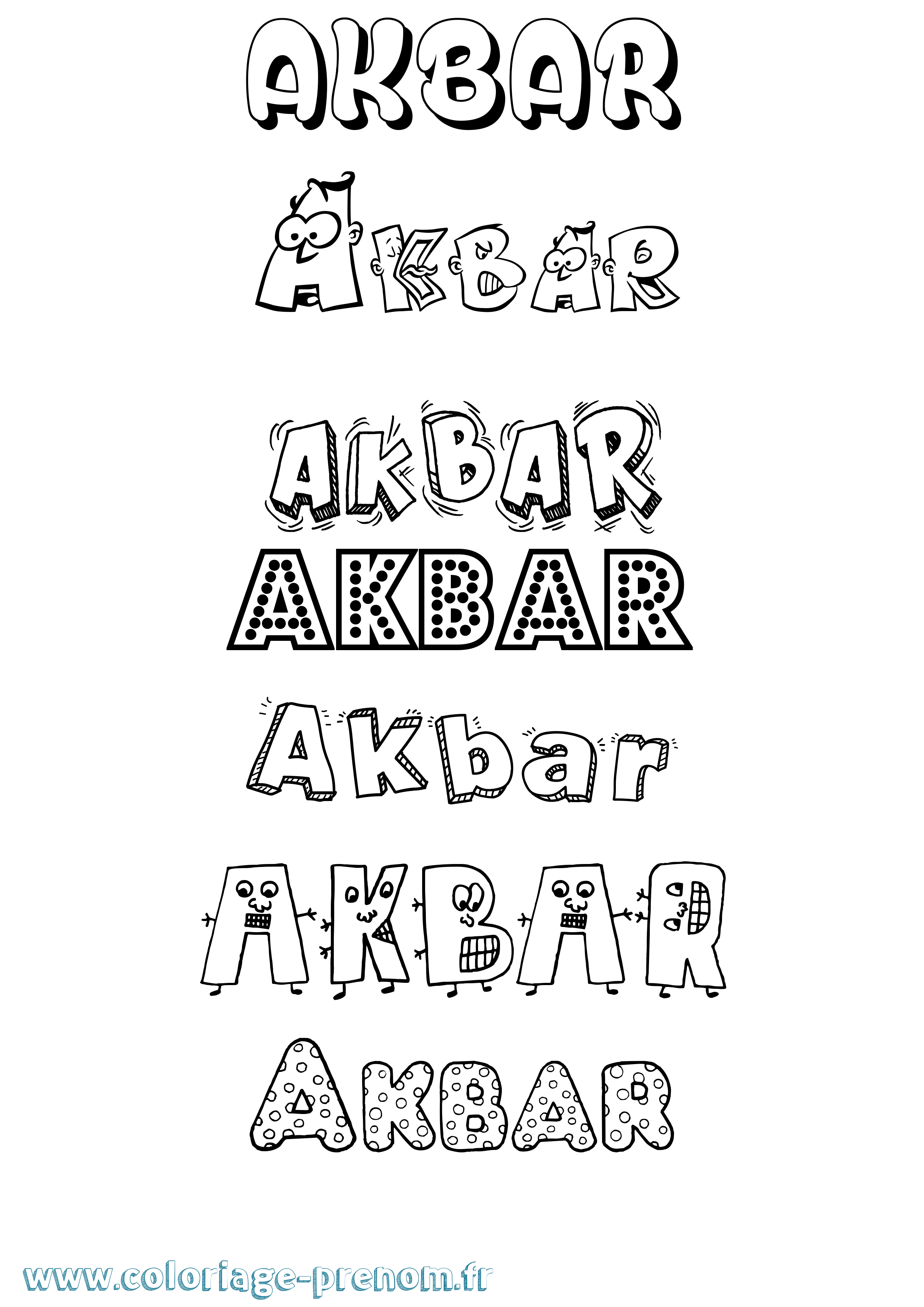 Coloriage prénom Akbar Fun