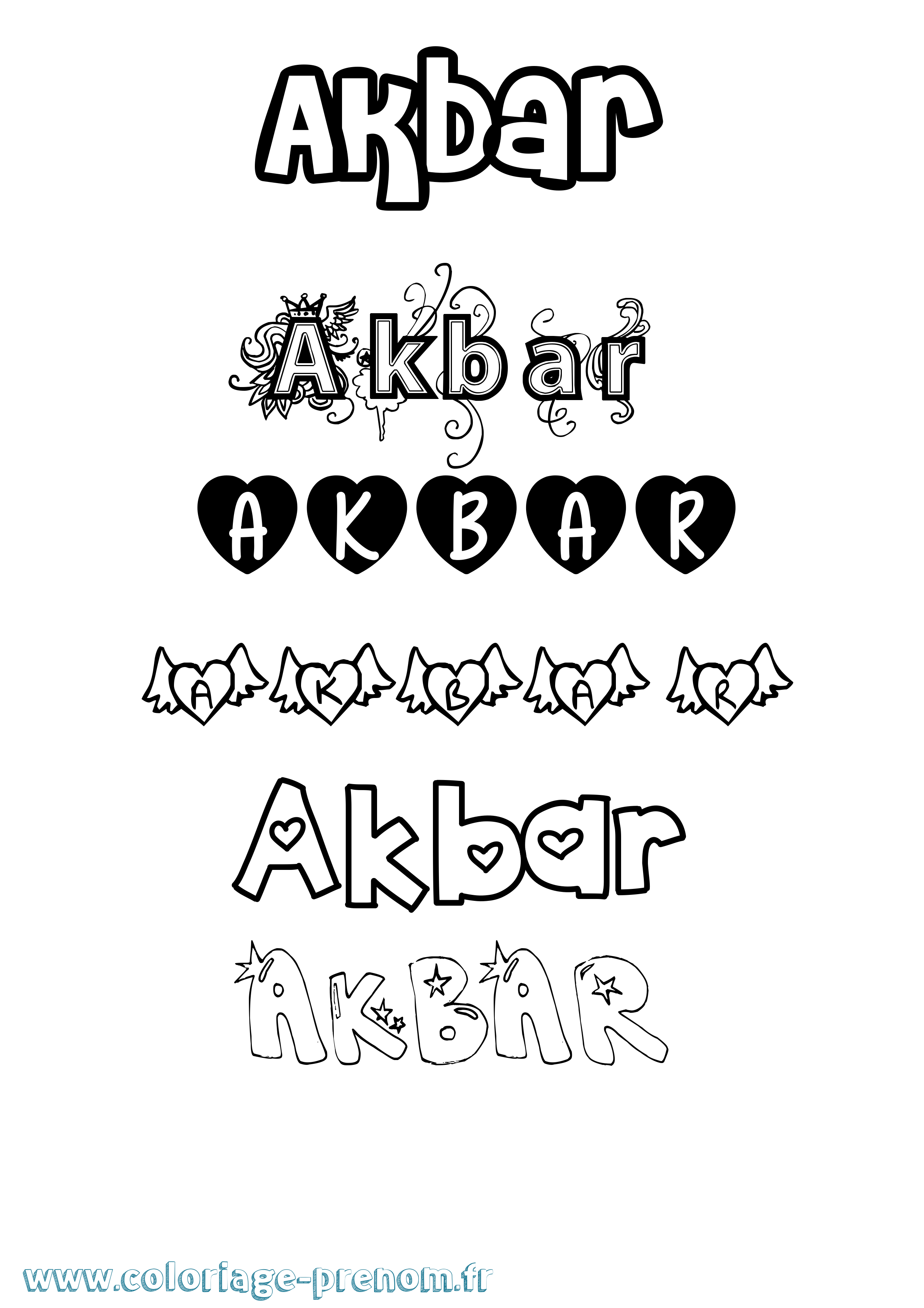 Coloriage prénom Akbar Girly