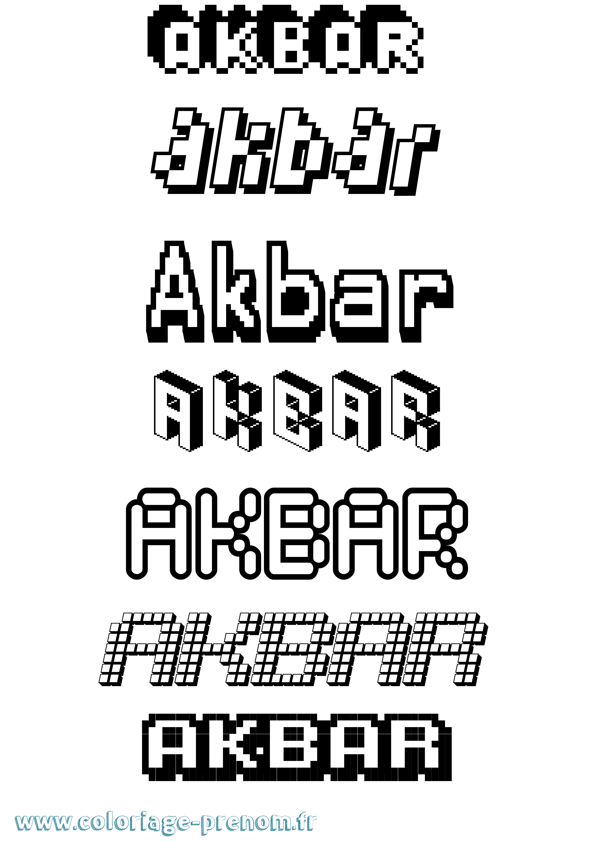 Coloriage prénom Akbar Pixel