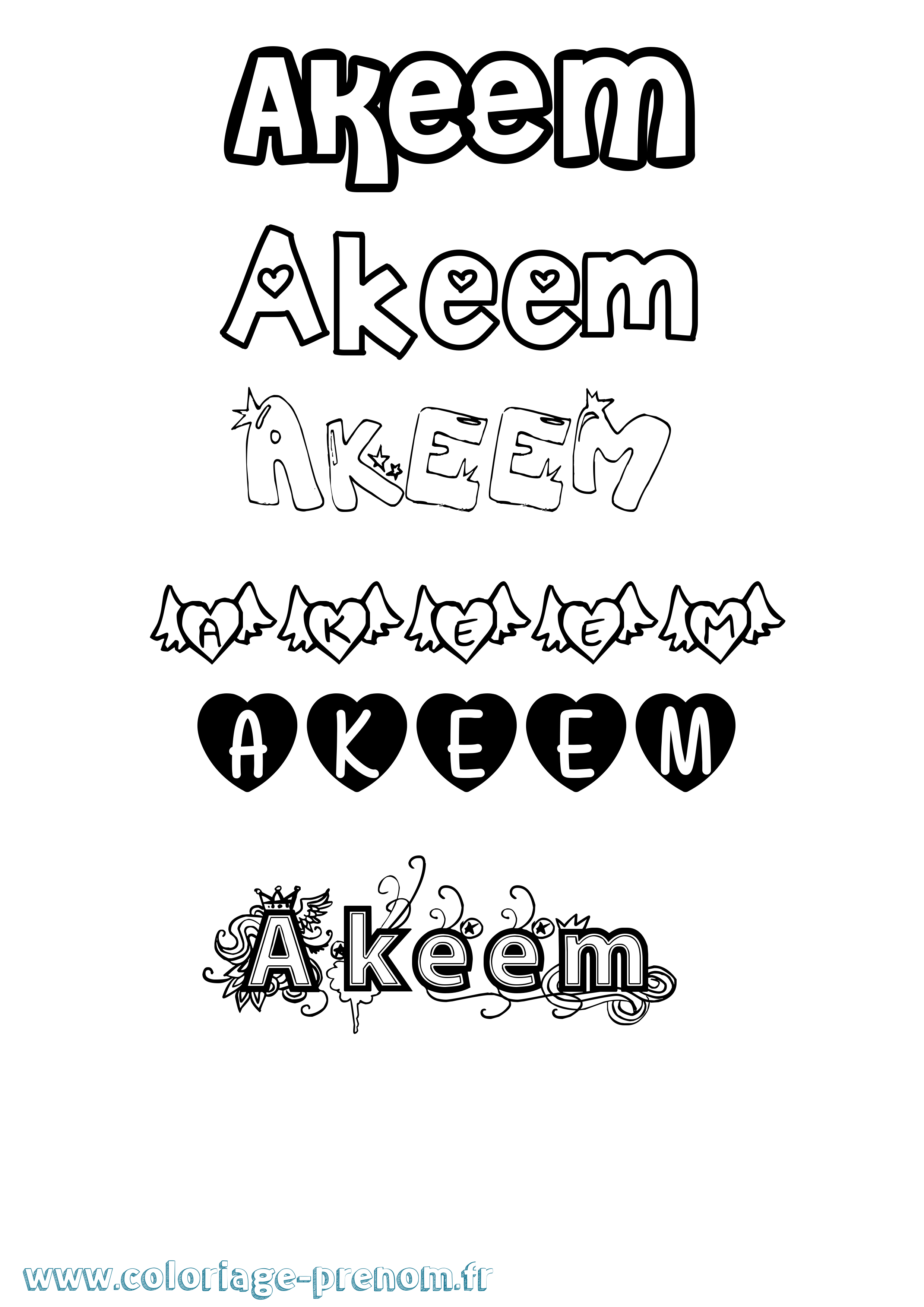 Coloriage prénom Akeem Girly