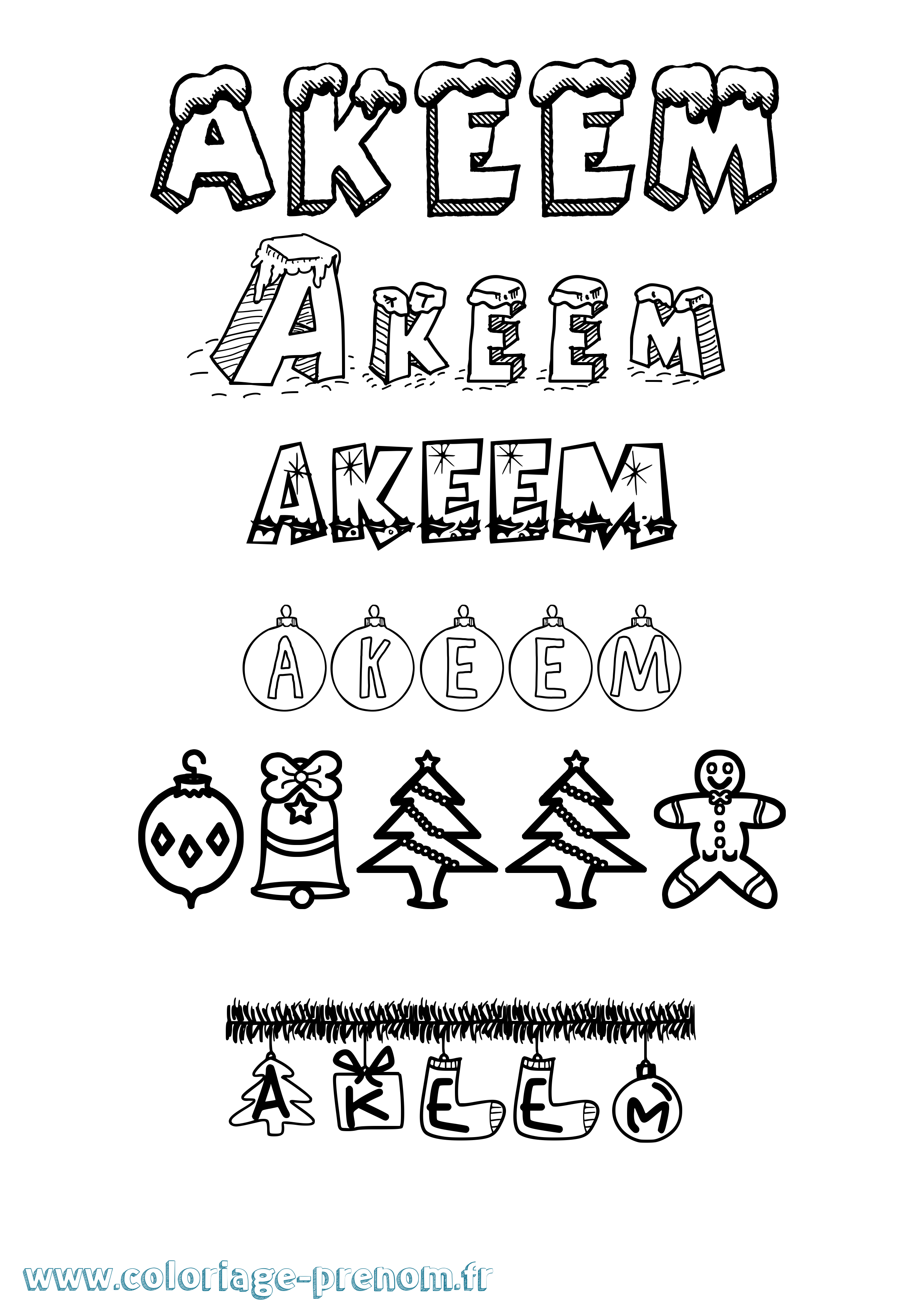 Coloriage prénom Akeem Noël