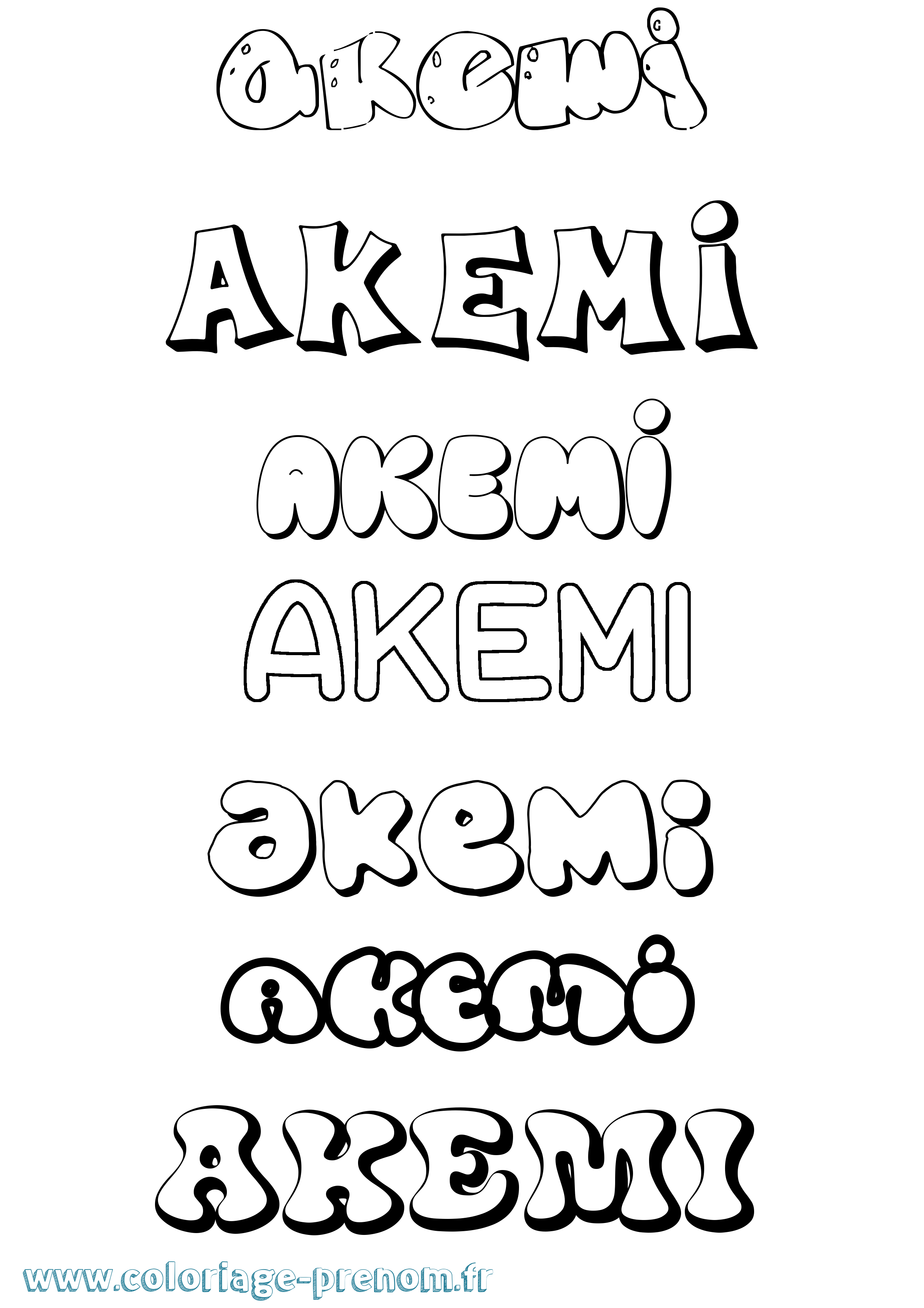 Coloriage prénom Akemi Bubble