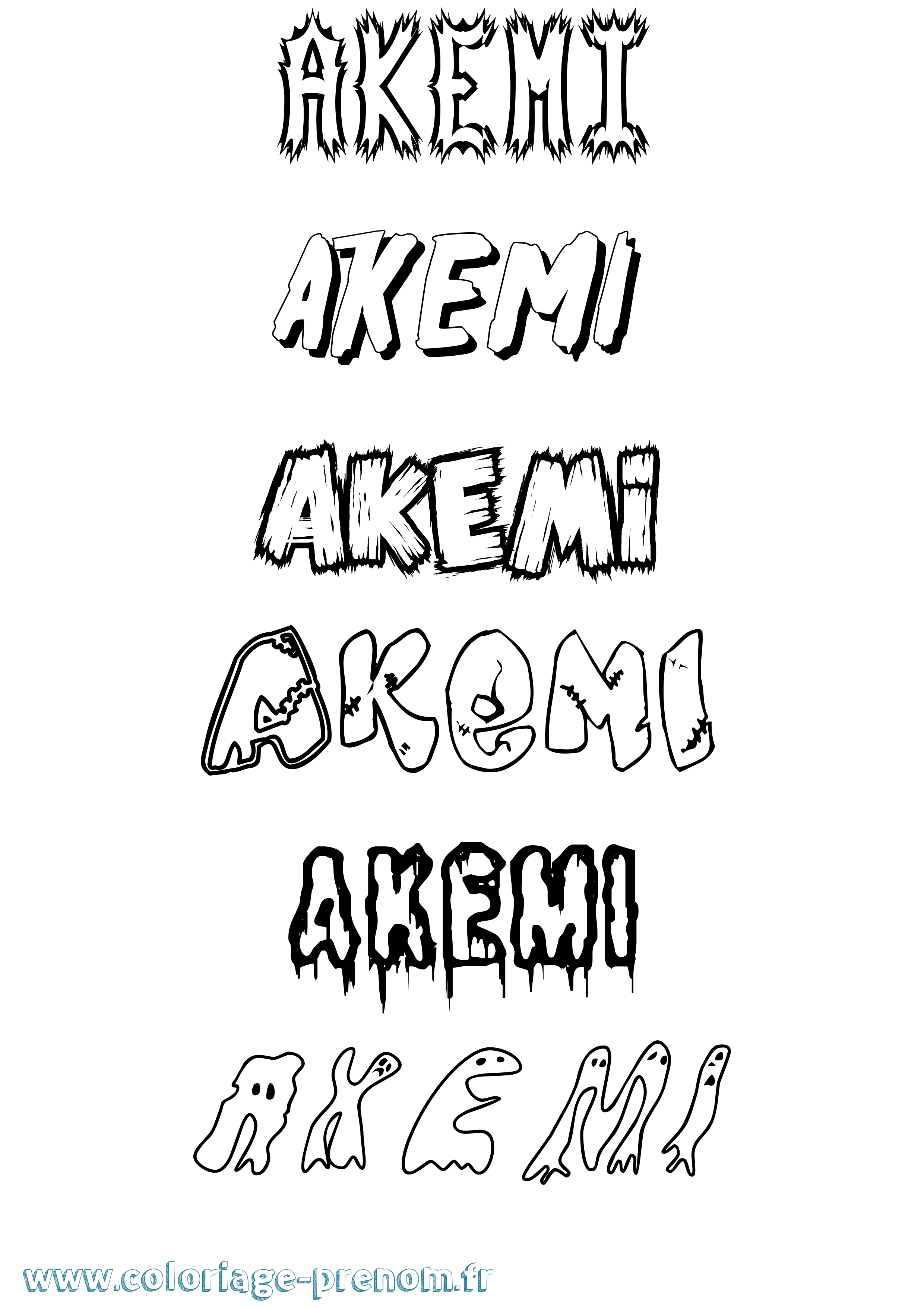 Coloriage prénom Akemi Frisson