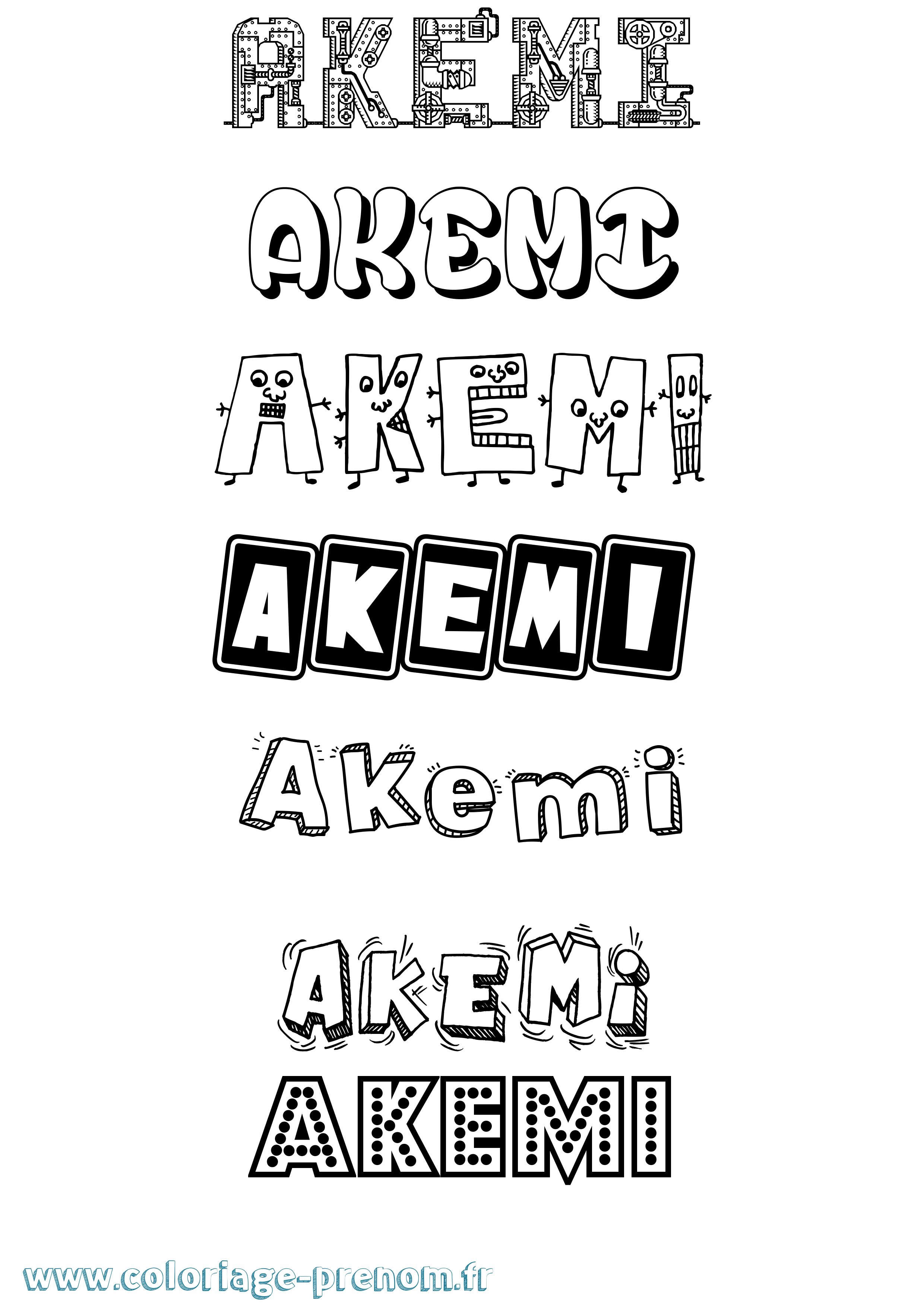 Coloriage prénom Akemi Fun