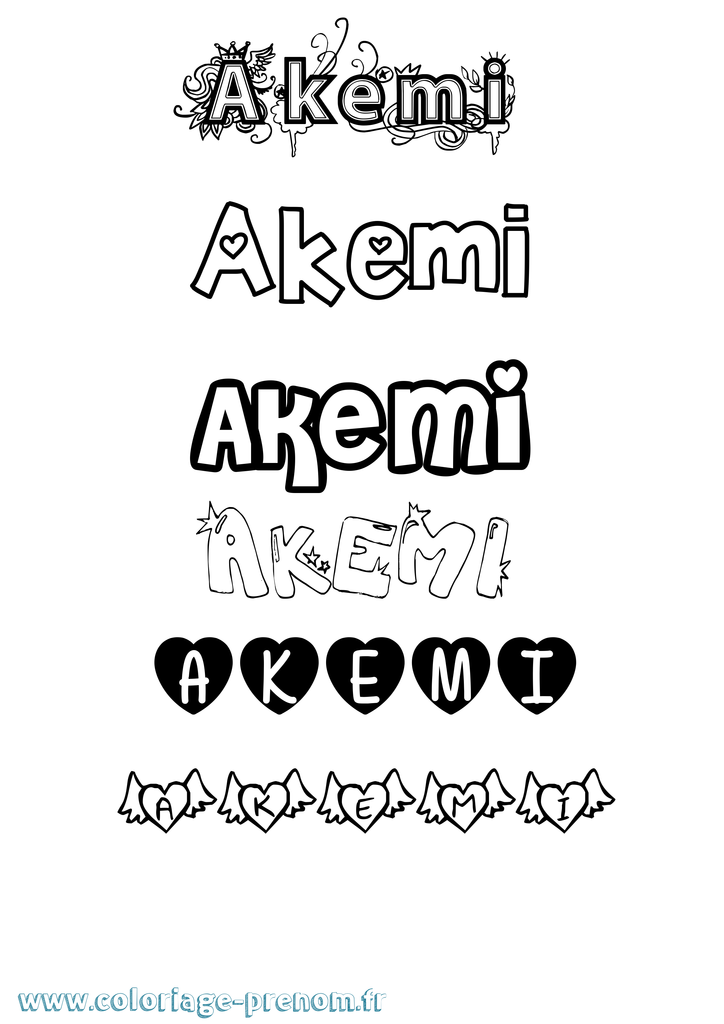 Coloriage prénom Akemi Girly