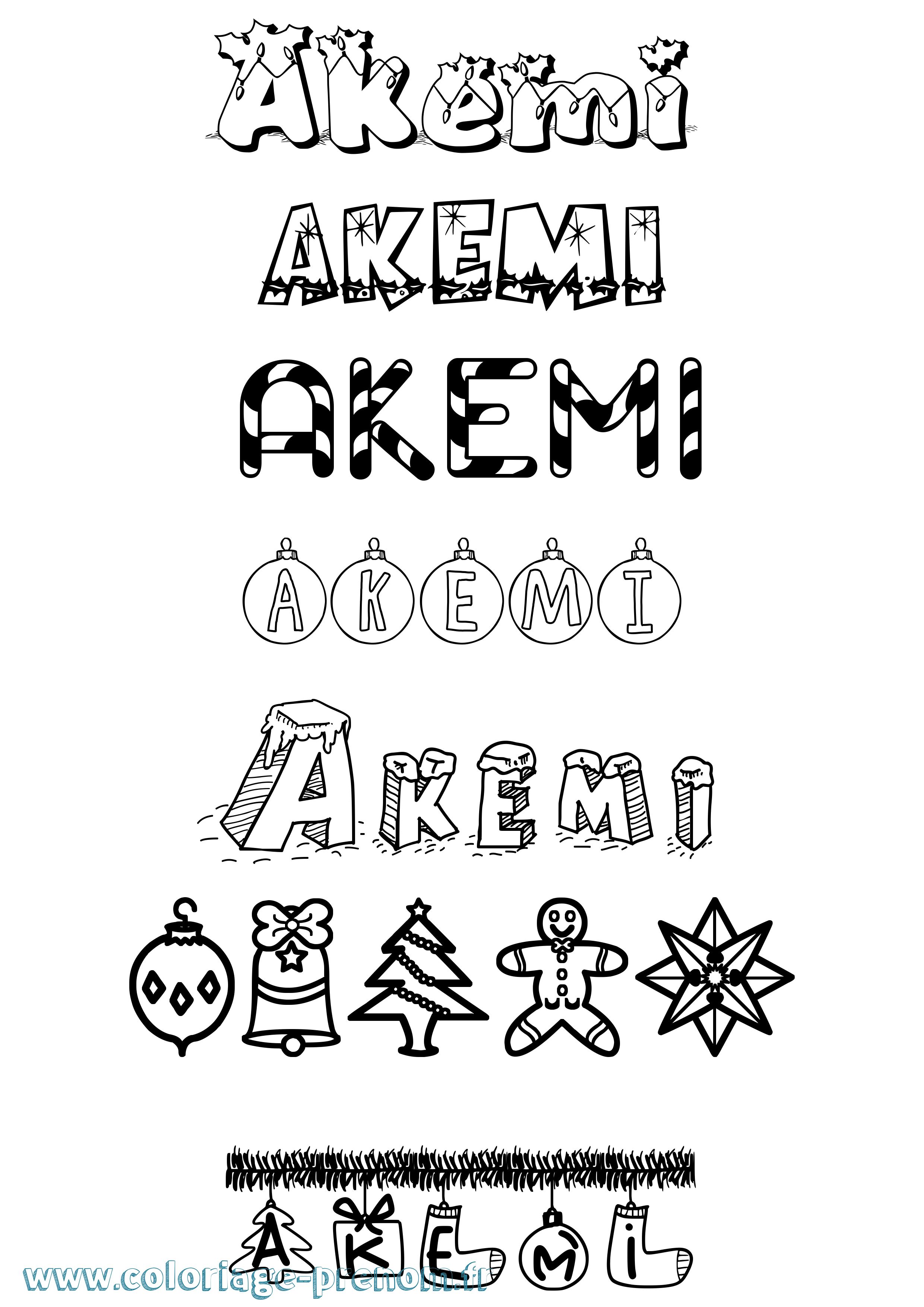 Coloriage prénom Akemi Noël