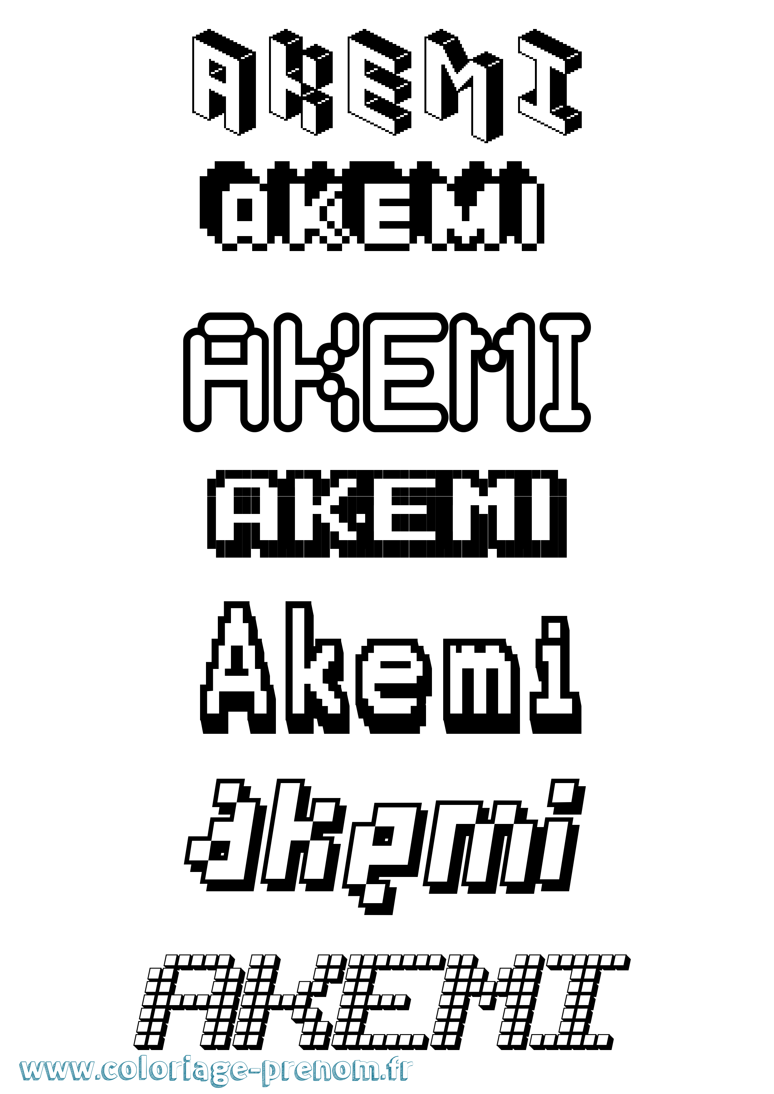 Coloriage prénom Akemi Pixel