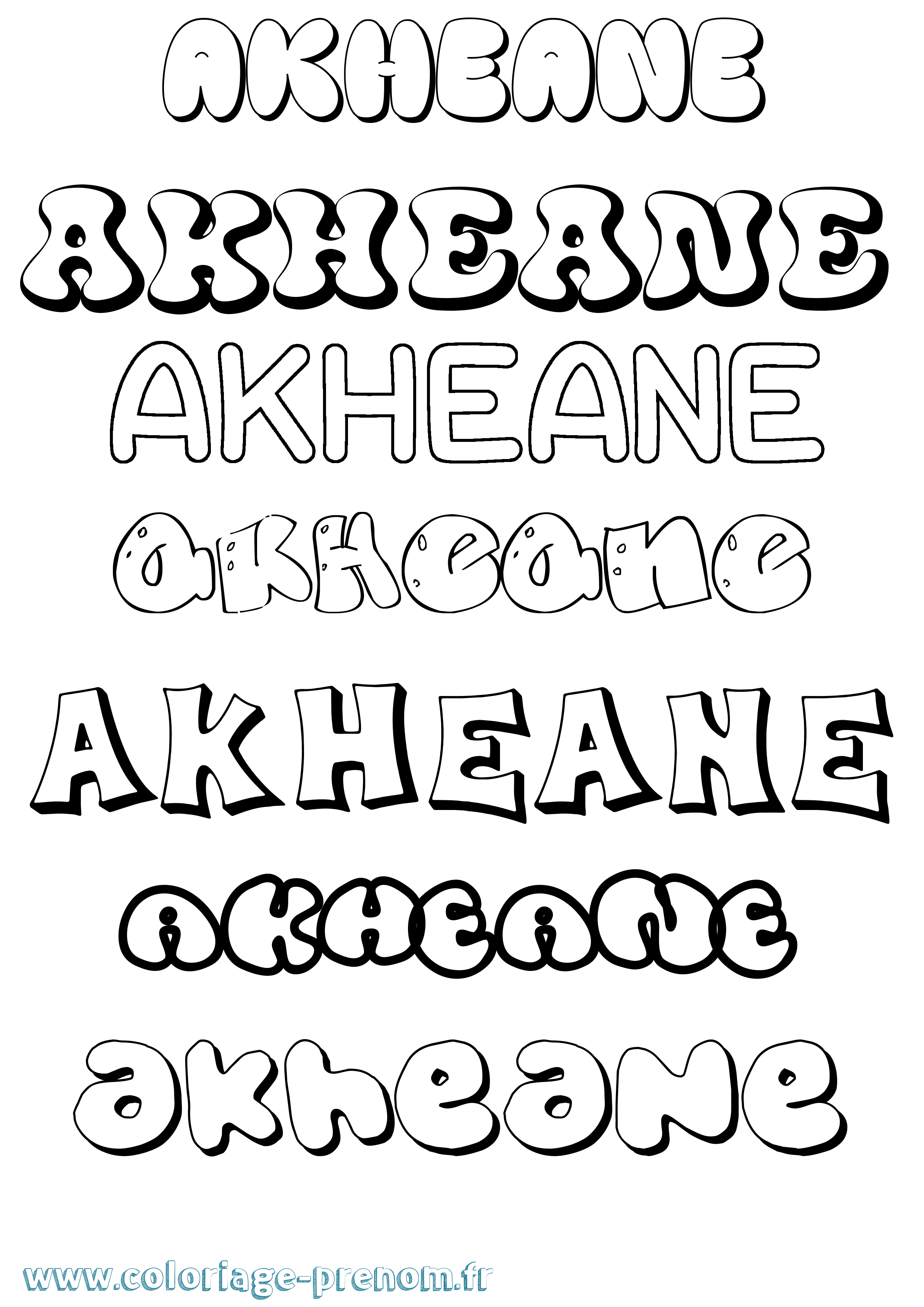 Coloriage prénom Akheane Bubble