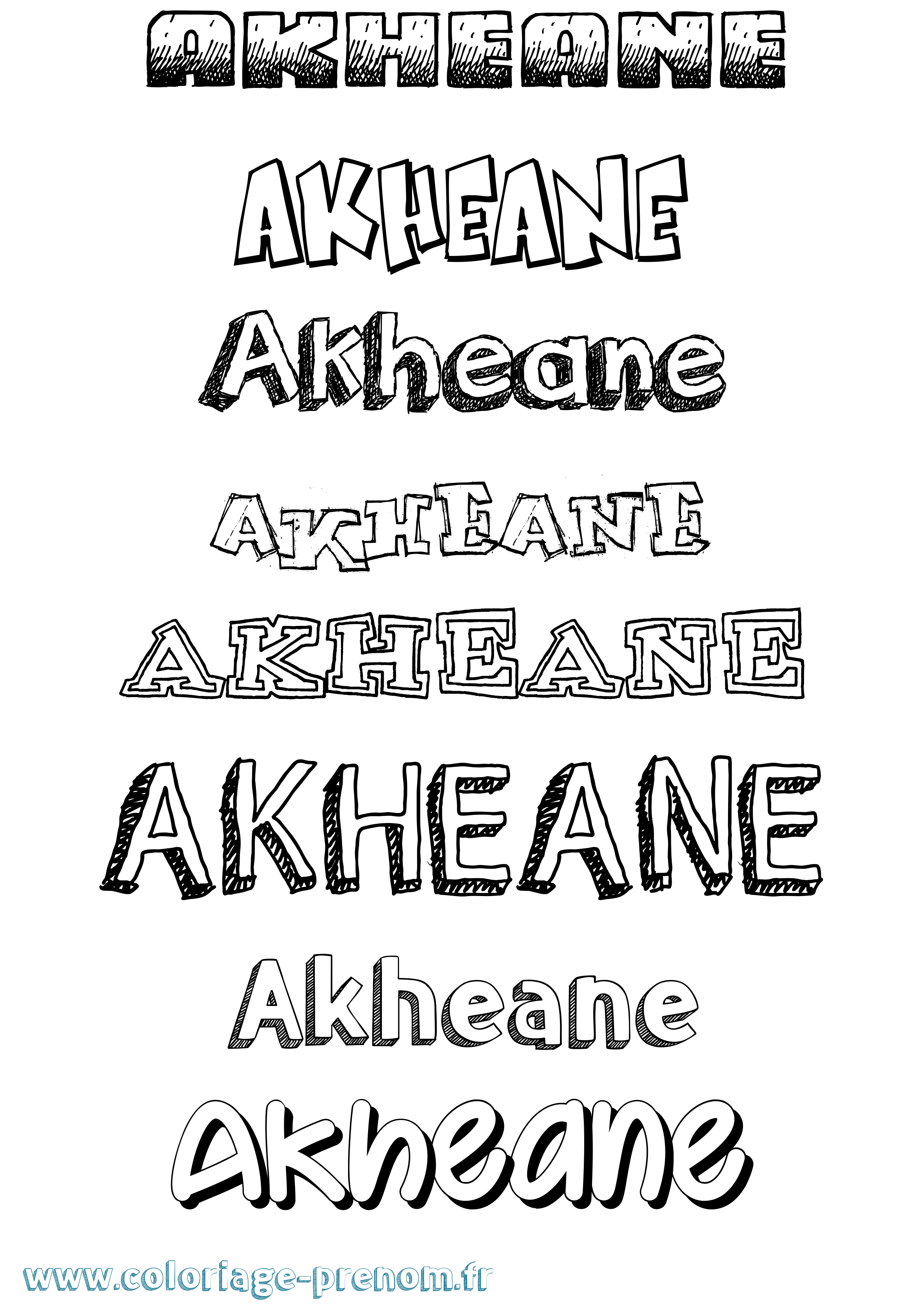 Coloriage prénom Akheane Dessiné