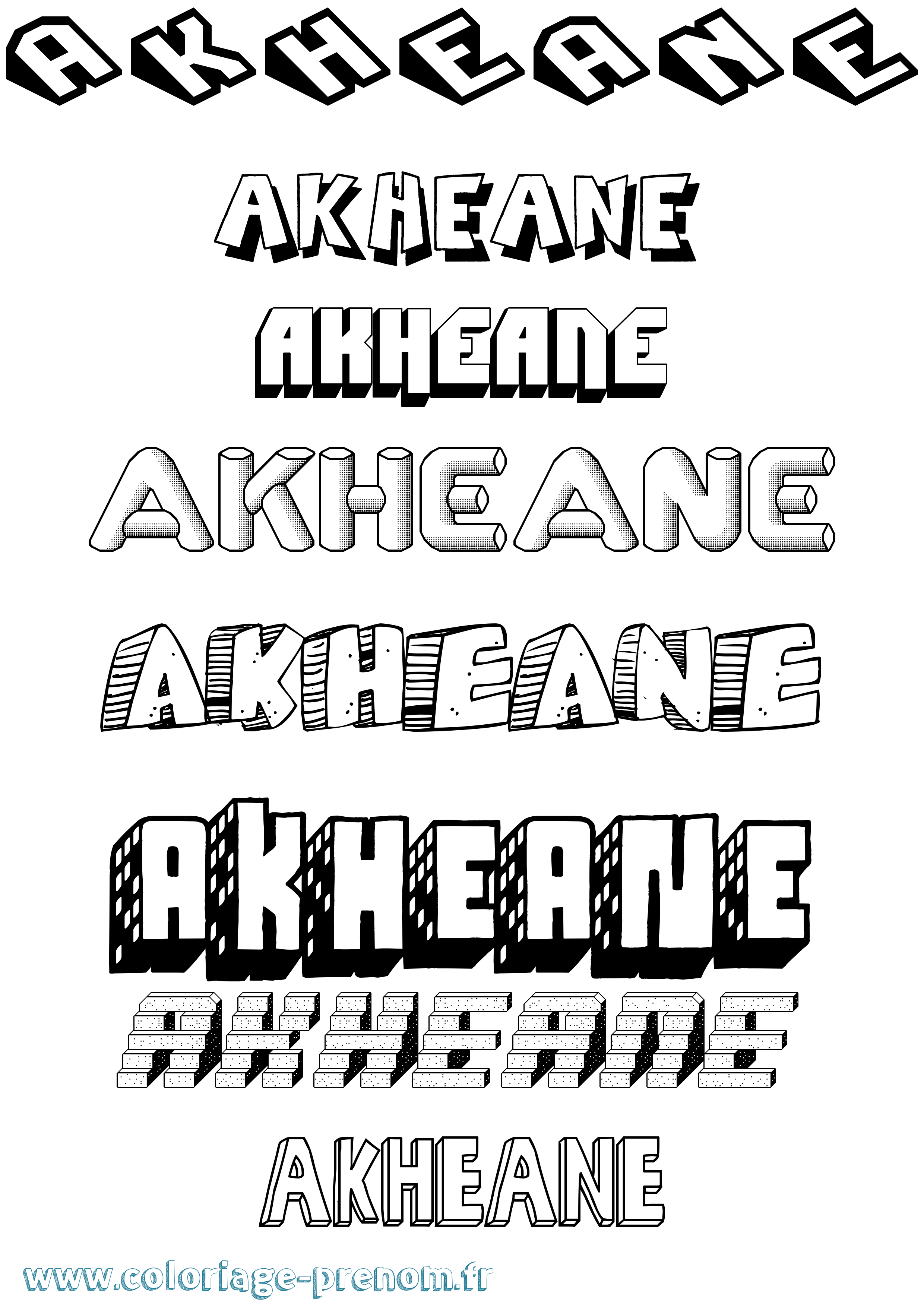 Coloriage prénom Akheane Effet 3D