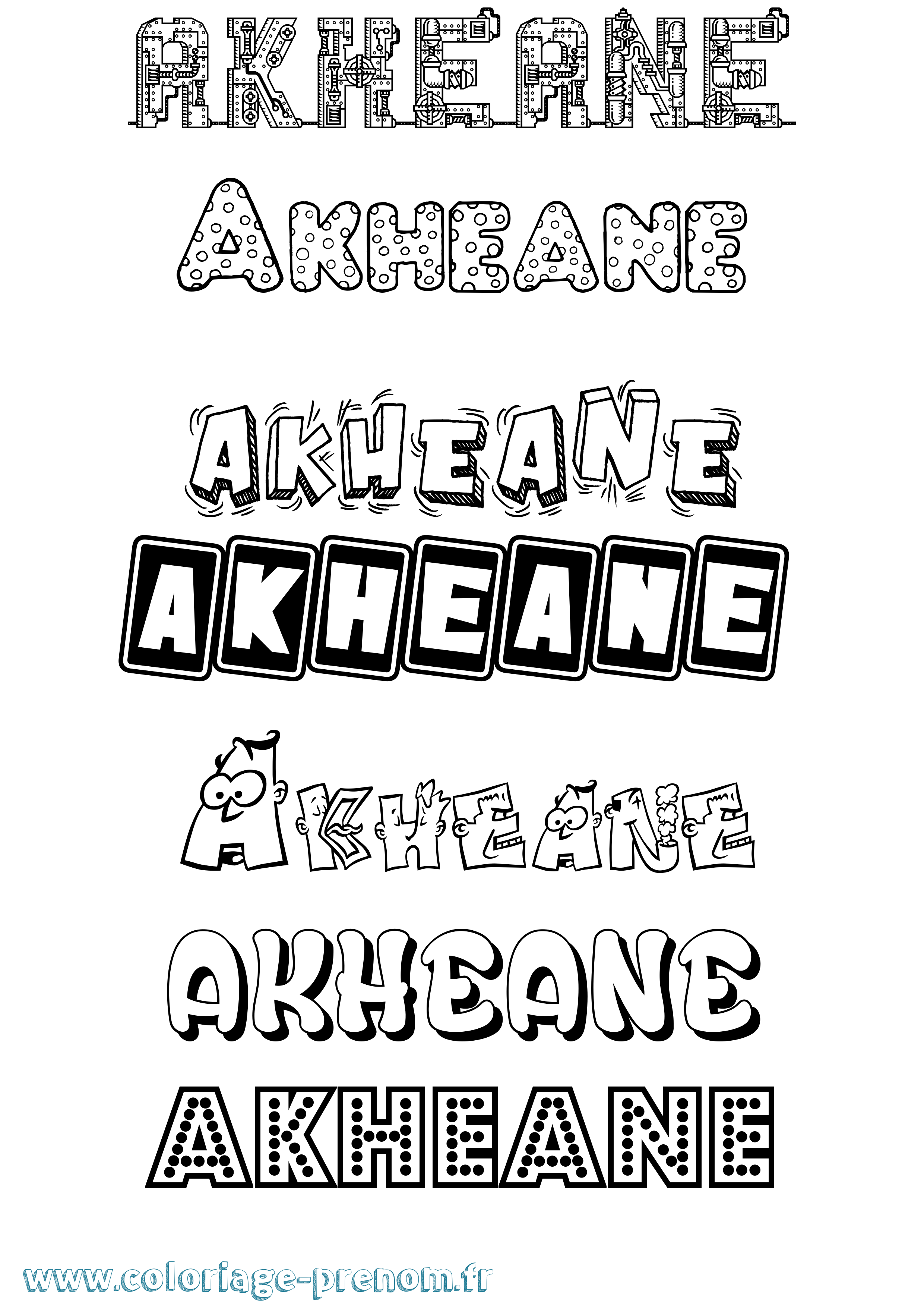 Coloriage prénom Akheane Fun