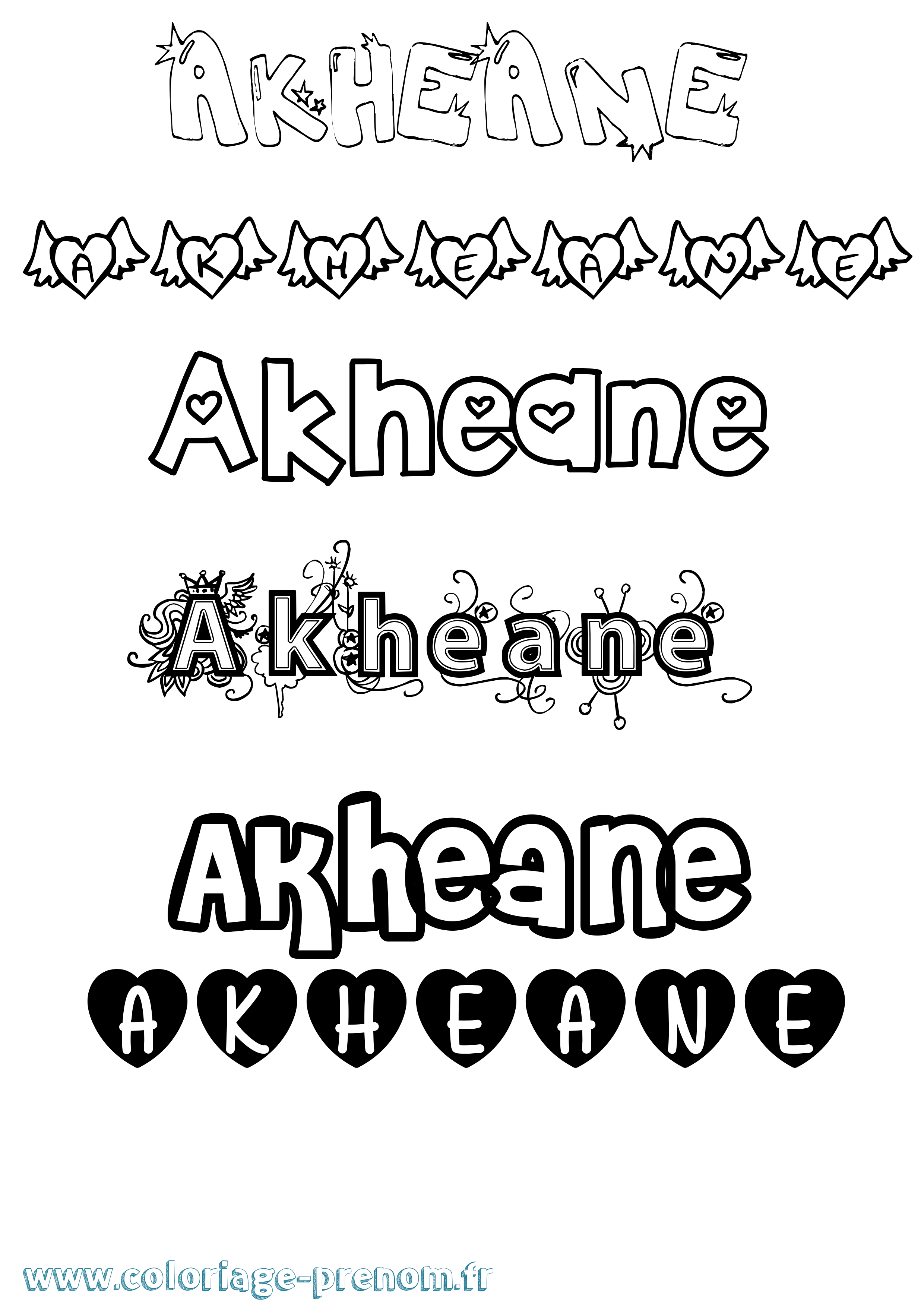 Coloriage prénom Akheane Girly