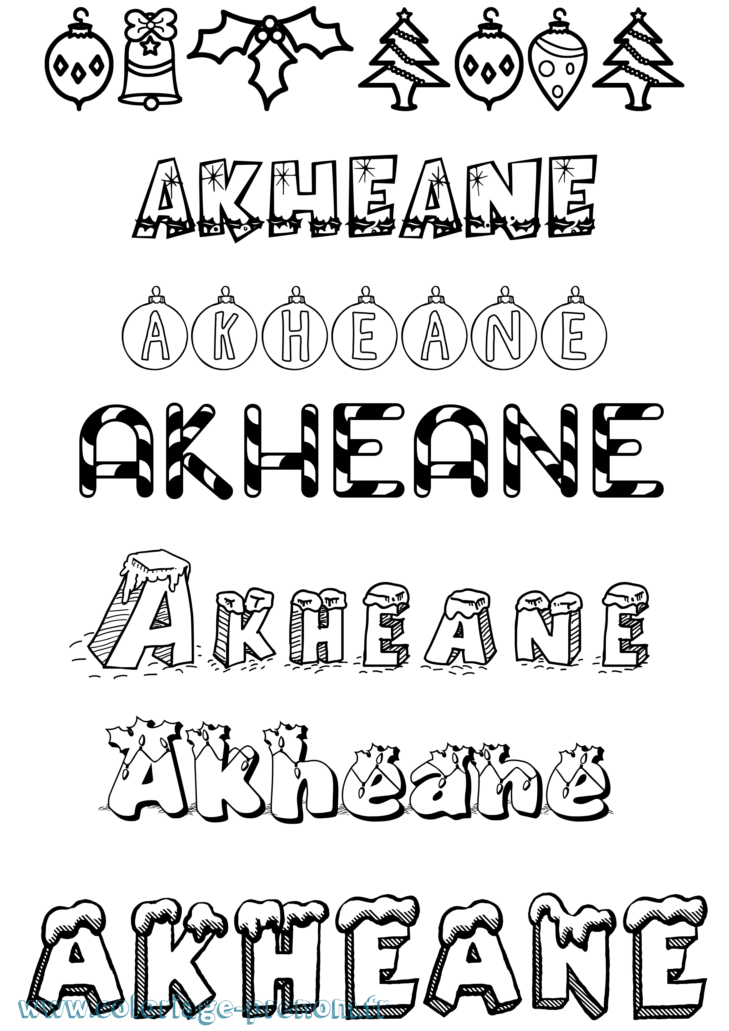 Coloriage prénom Akheane Noël