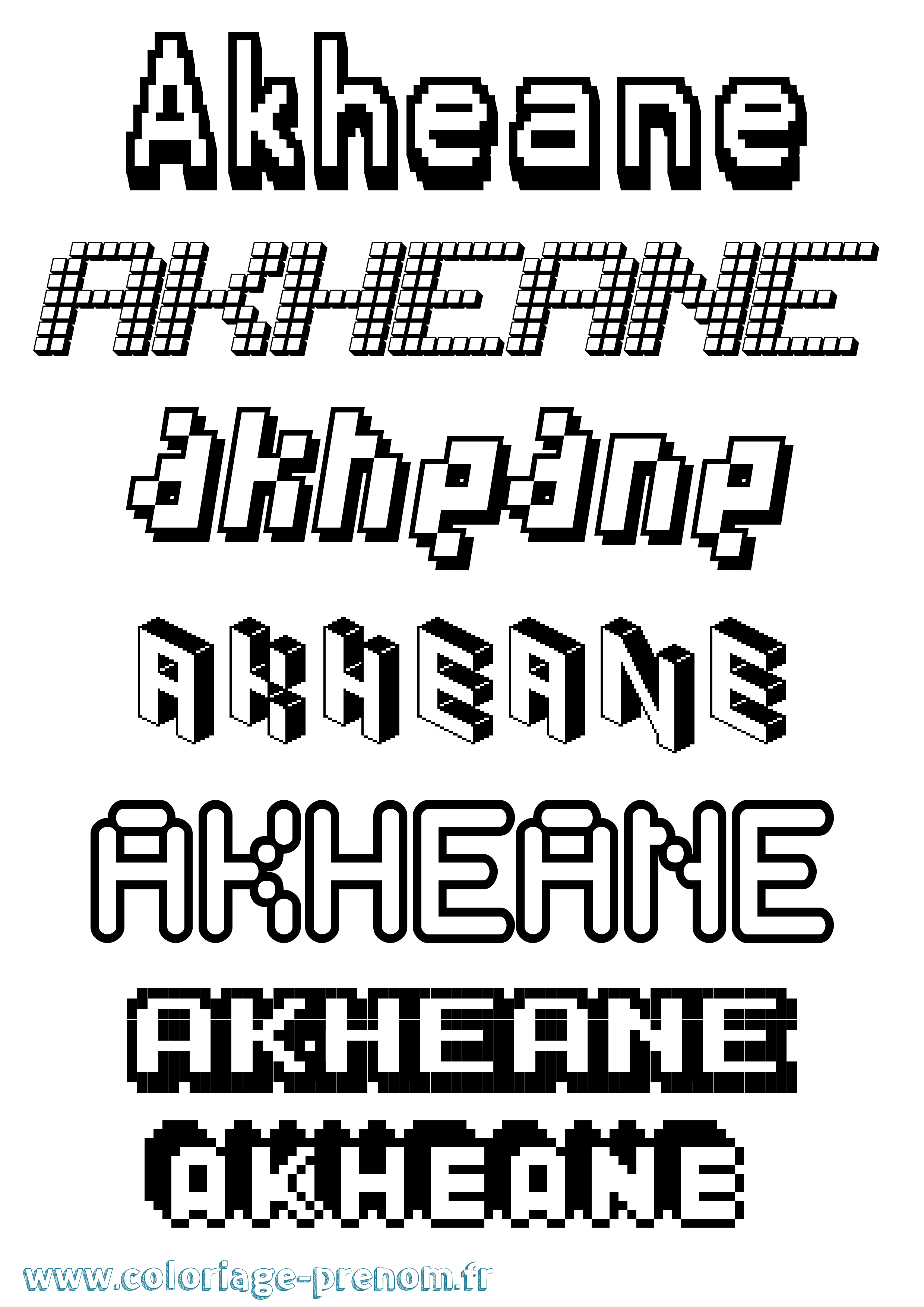 Coloriage prénom Akheane Pixel