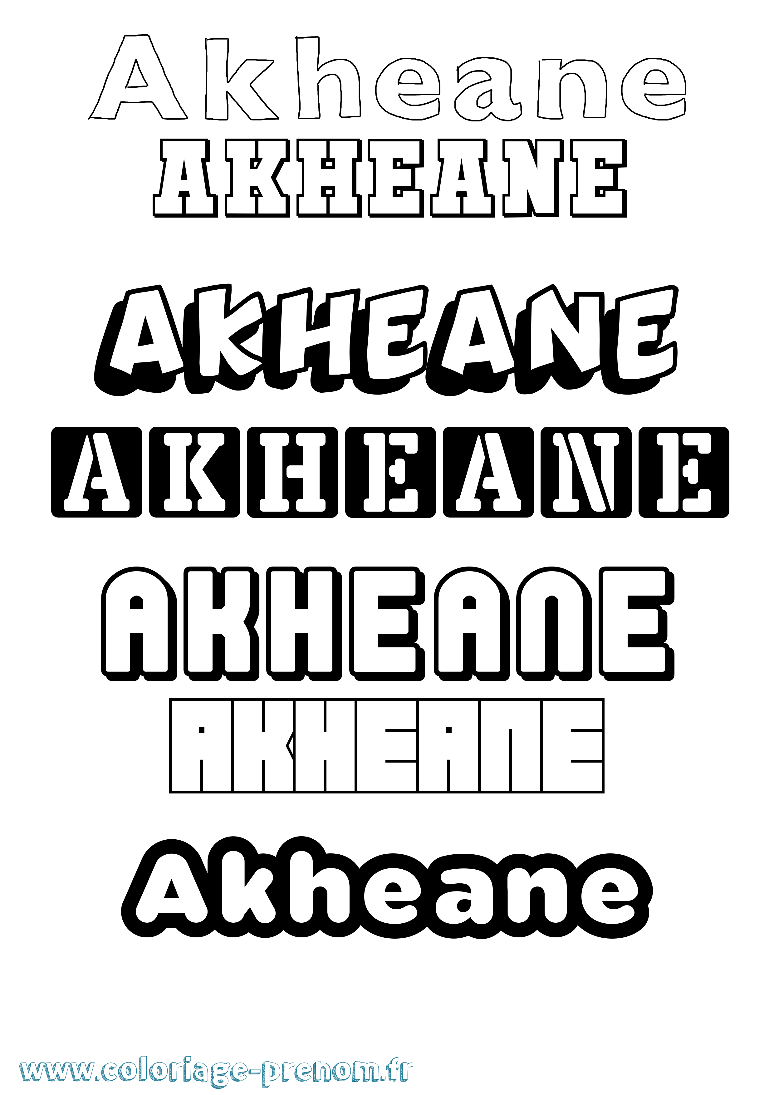 Coloriage prénom Akheane Simple