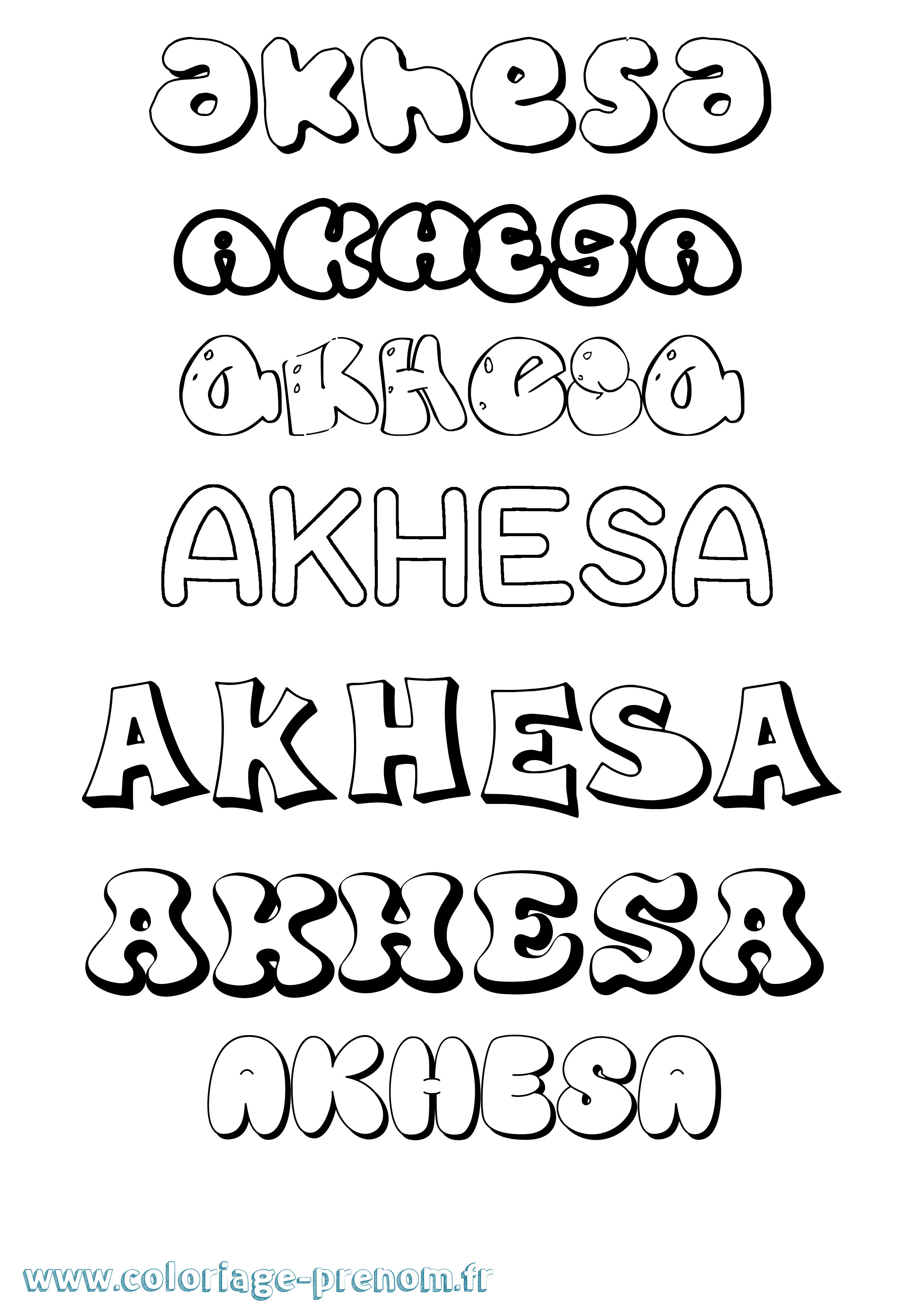 Coloriage prénom Akhesa Bubble