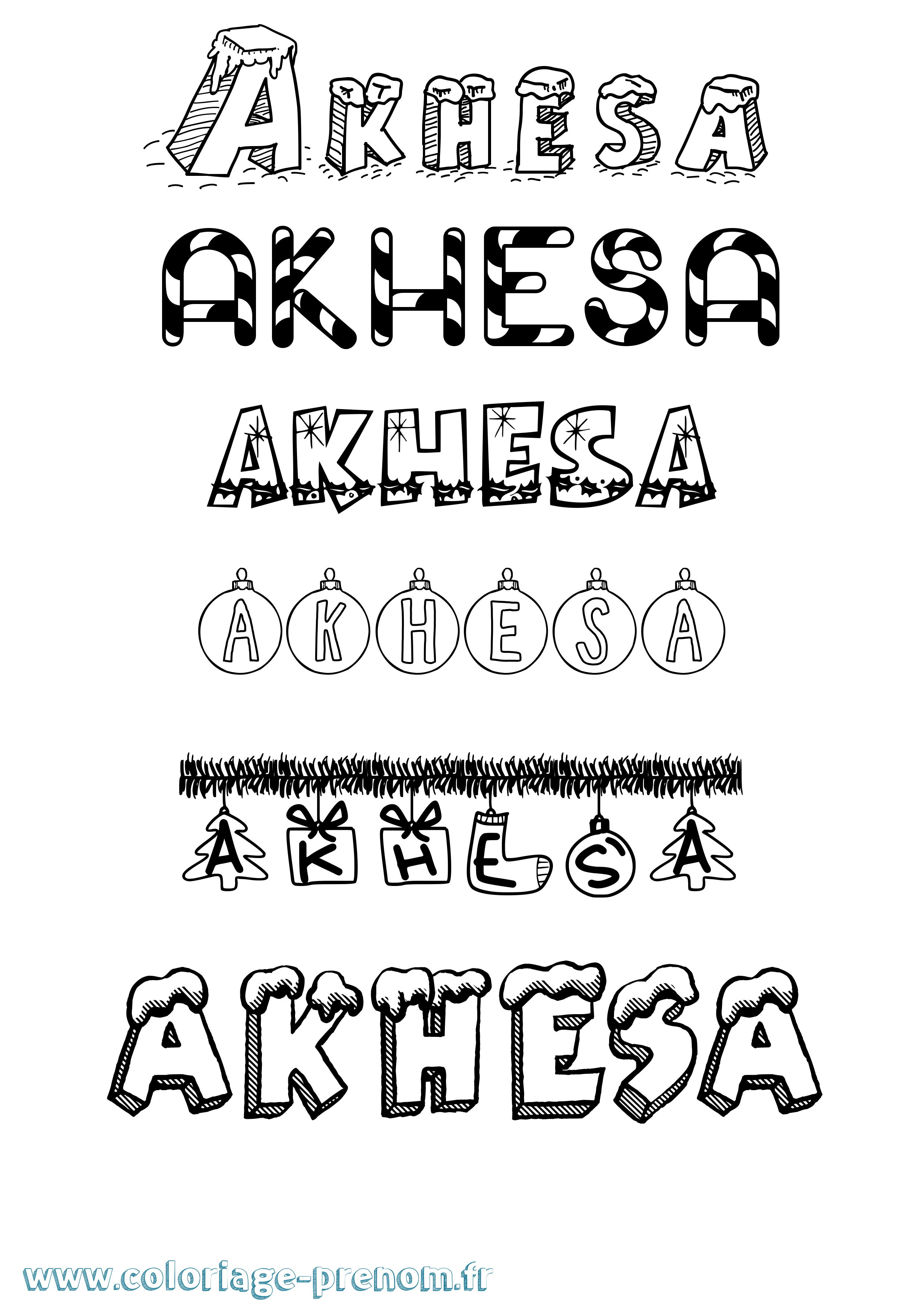 Coloriage prénom Akhesa Noël