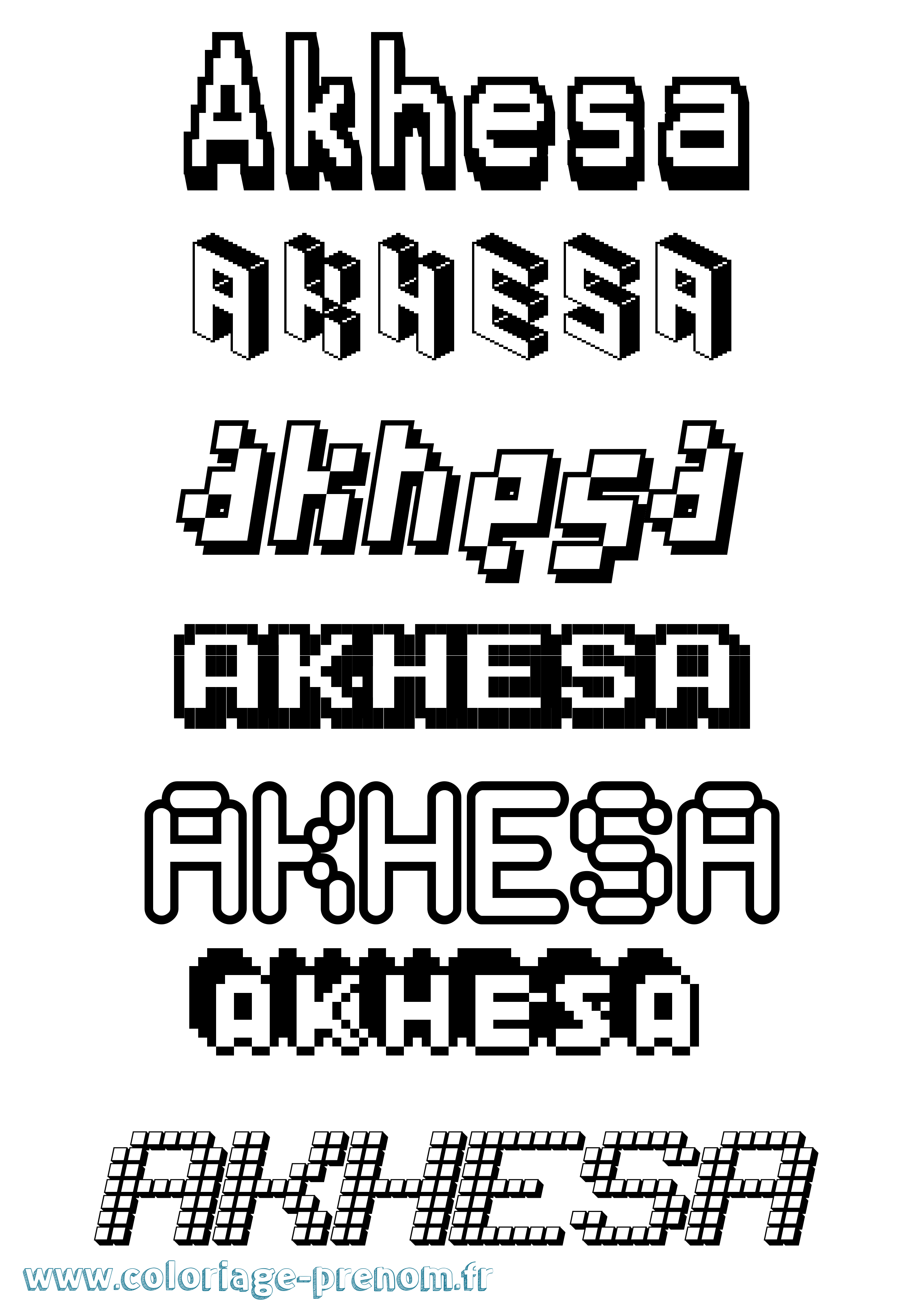 Coloriage prénom Akhesa Pixel