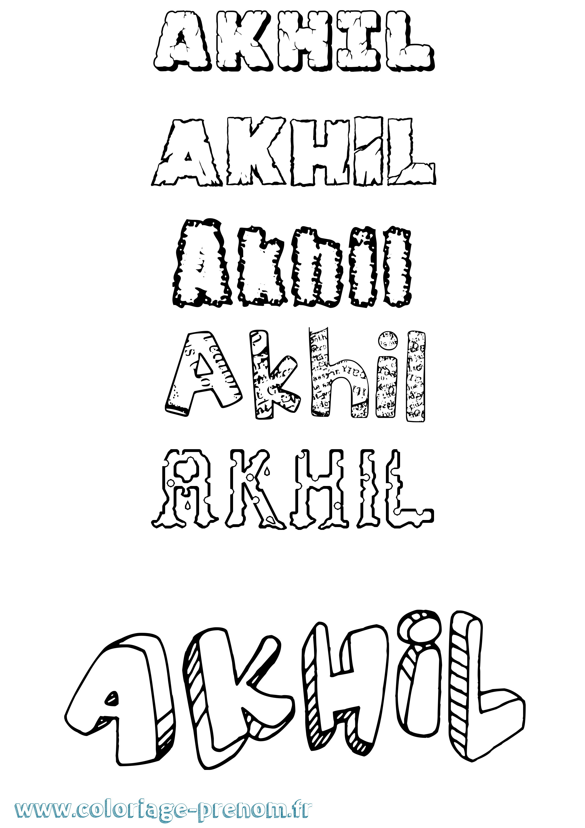 Coloriage prénom Akhil Destructuré