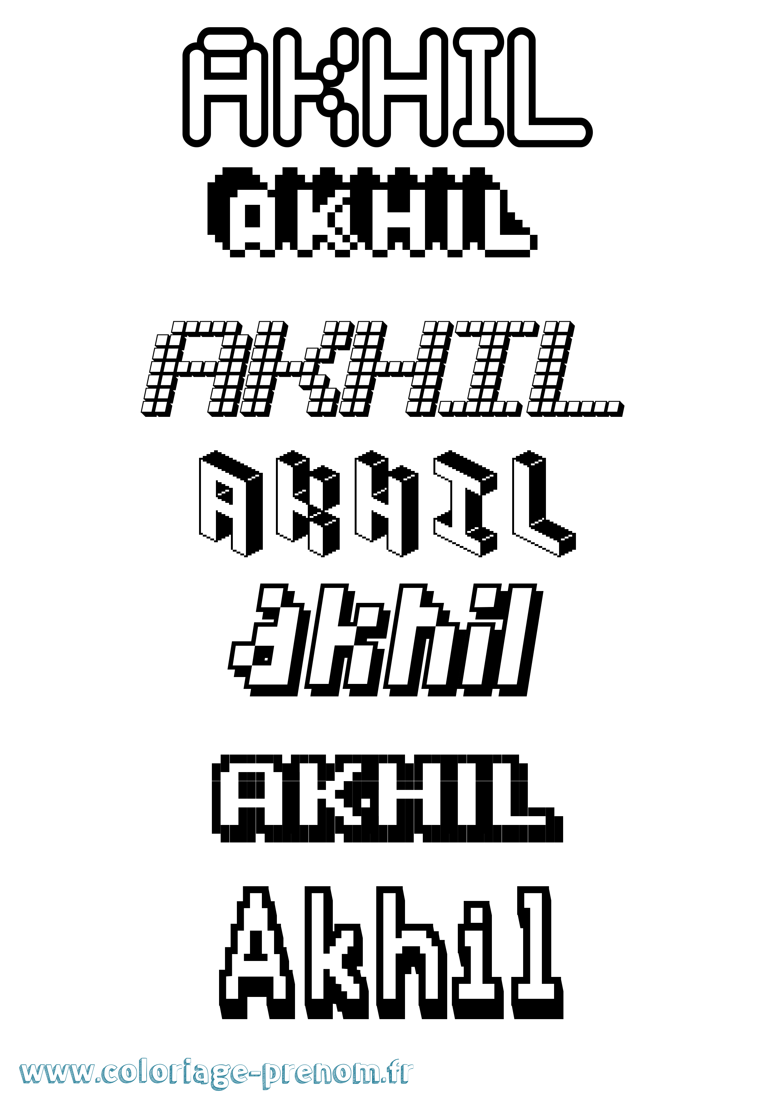 Coloriage prénom Akhil Pixel
