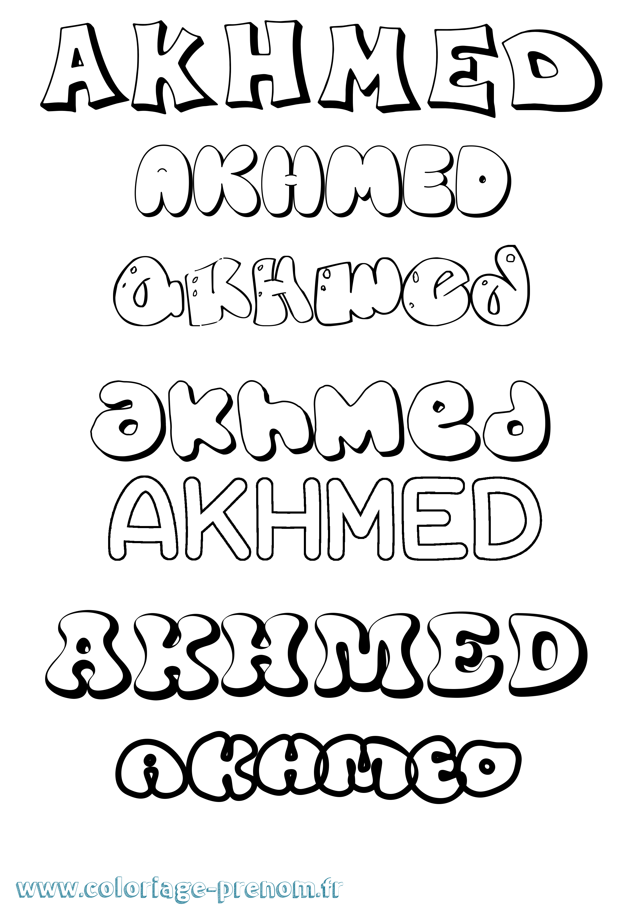 Coloriage prénom Akhmed Bubble