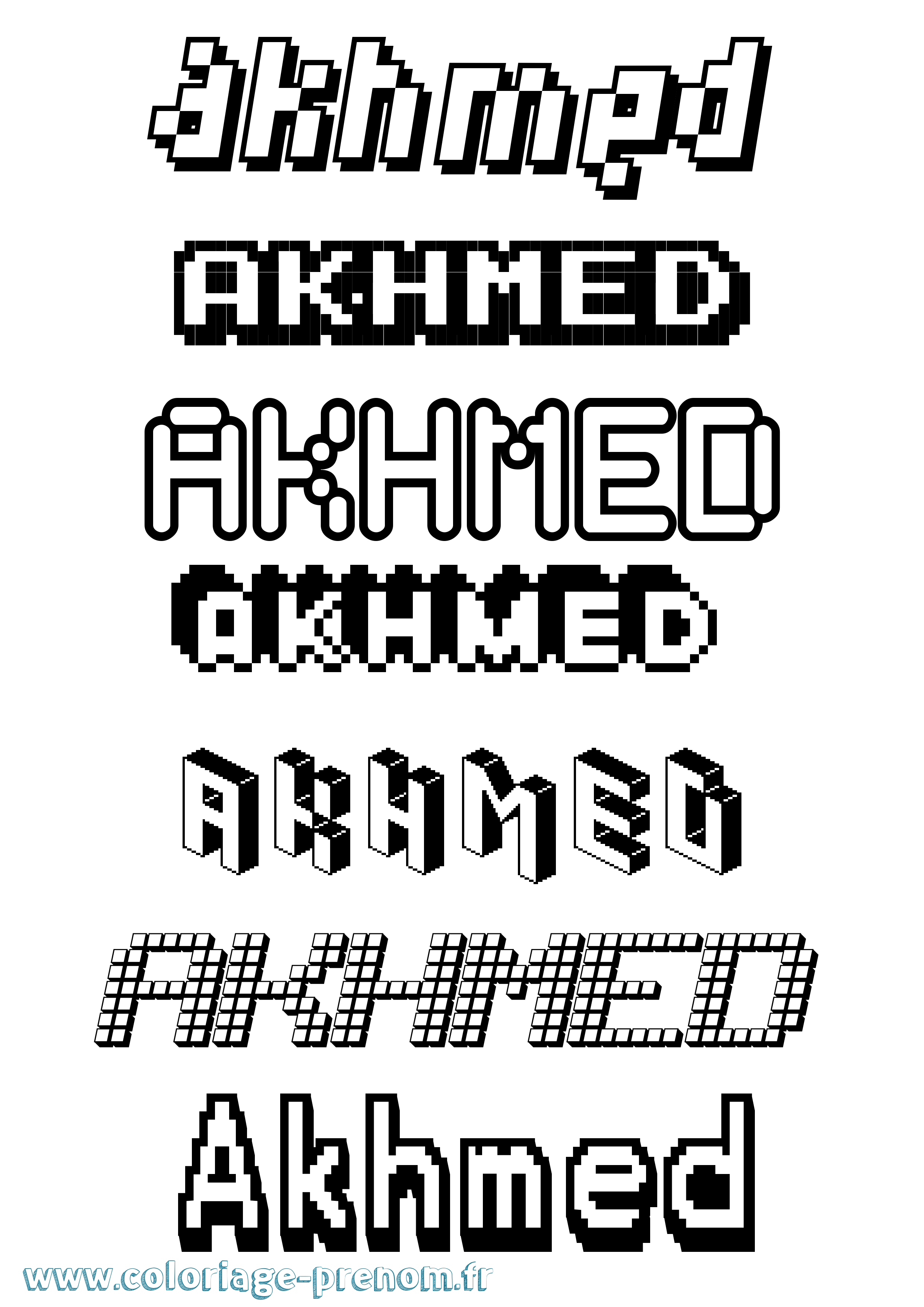 Coloriage prénom Akhmed Pixel