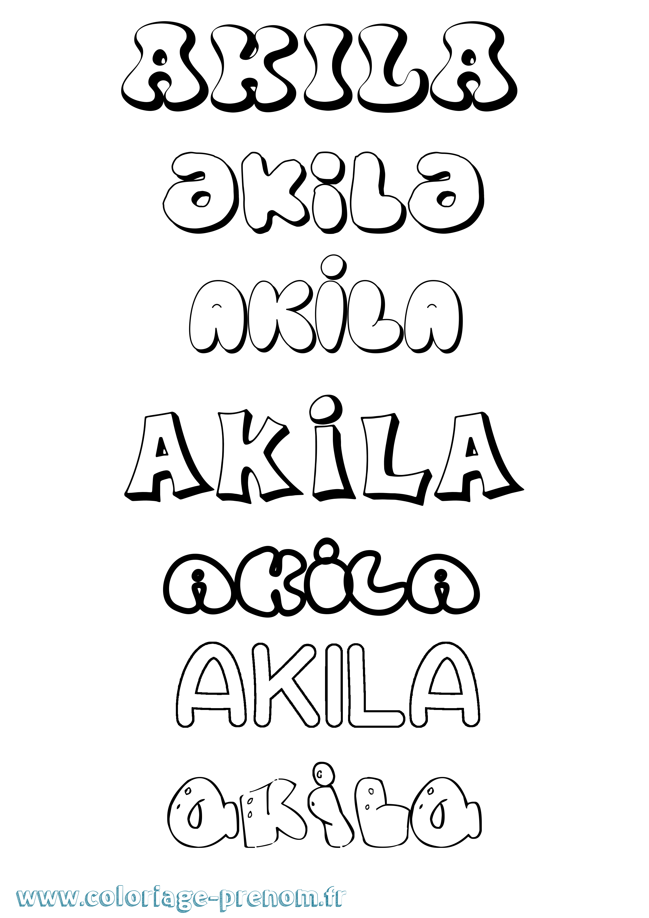 Coloriage prénom Akila Bubble