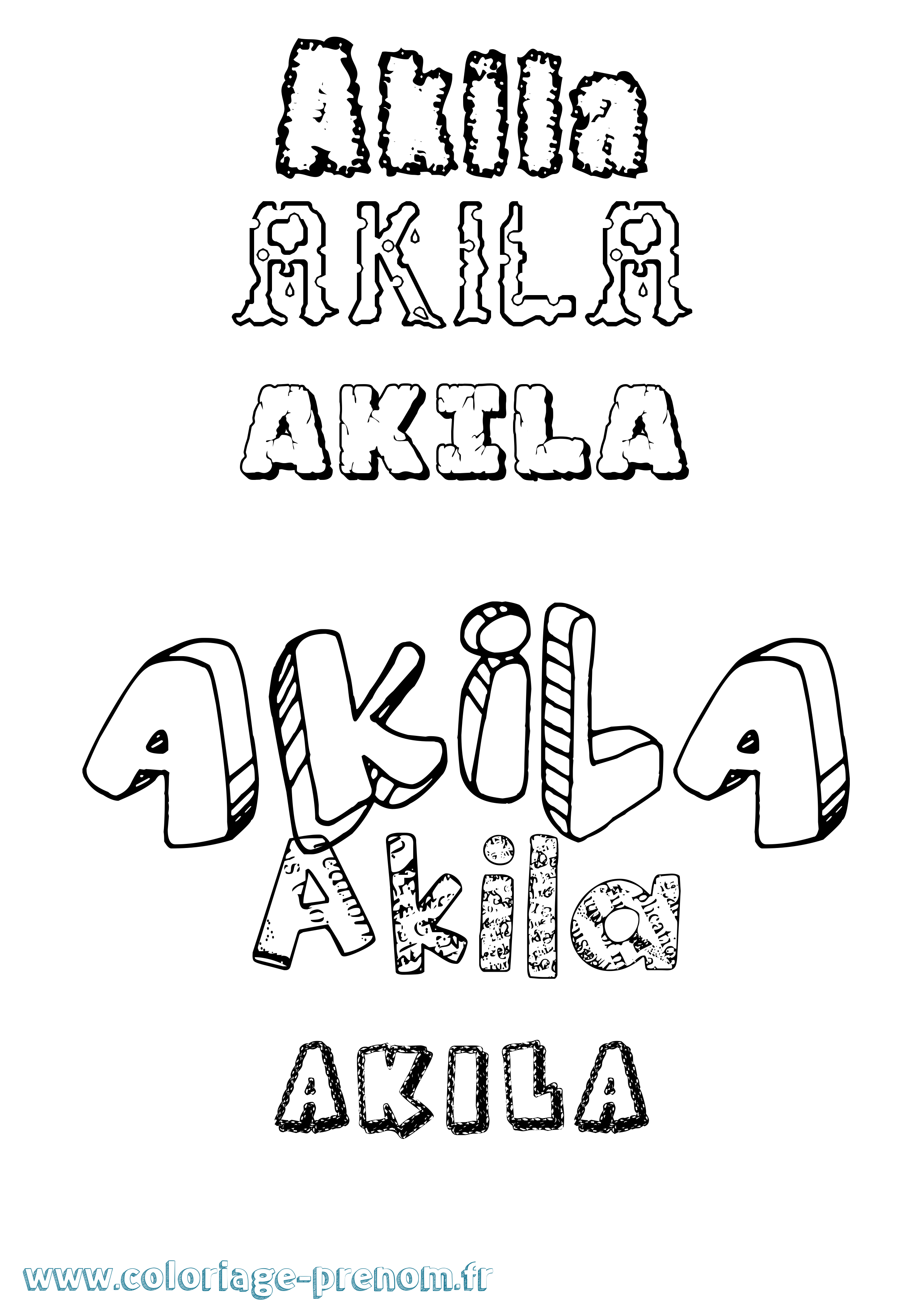 Coloriage prénom Akila Destructuré