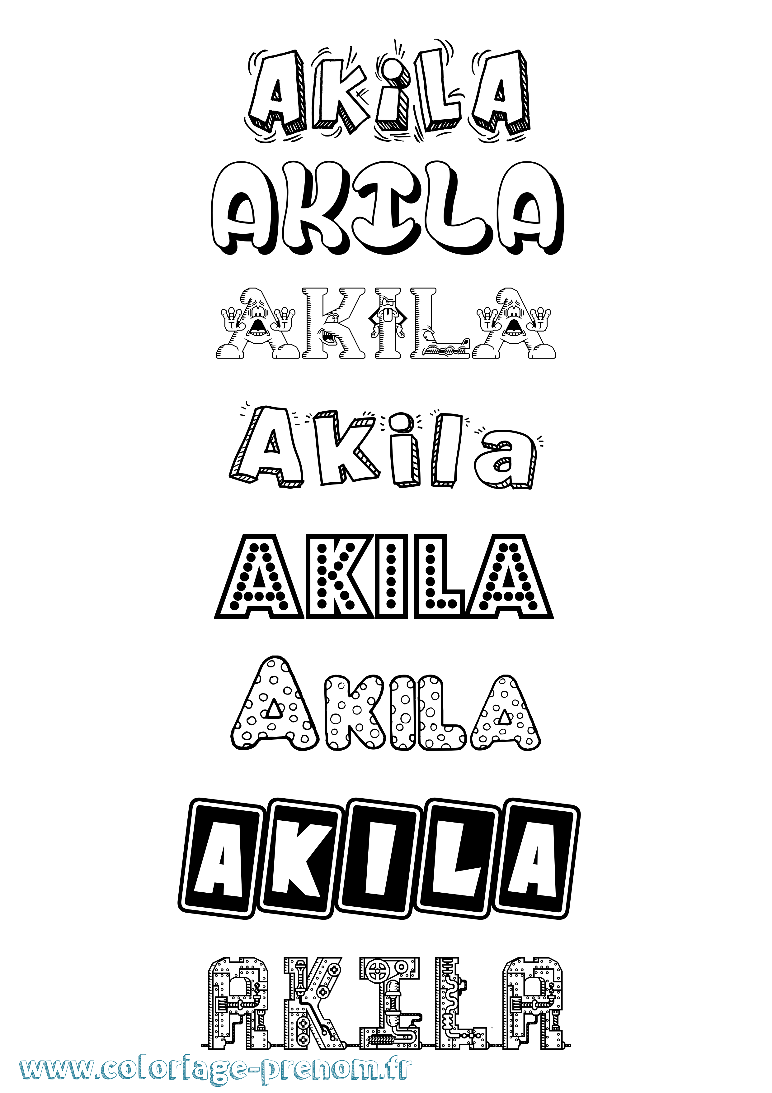 Coloriage prénom Akila Fun