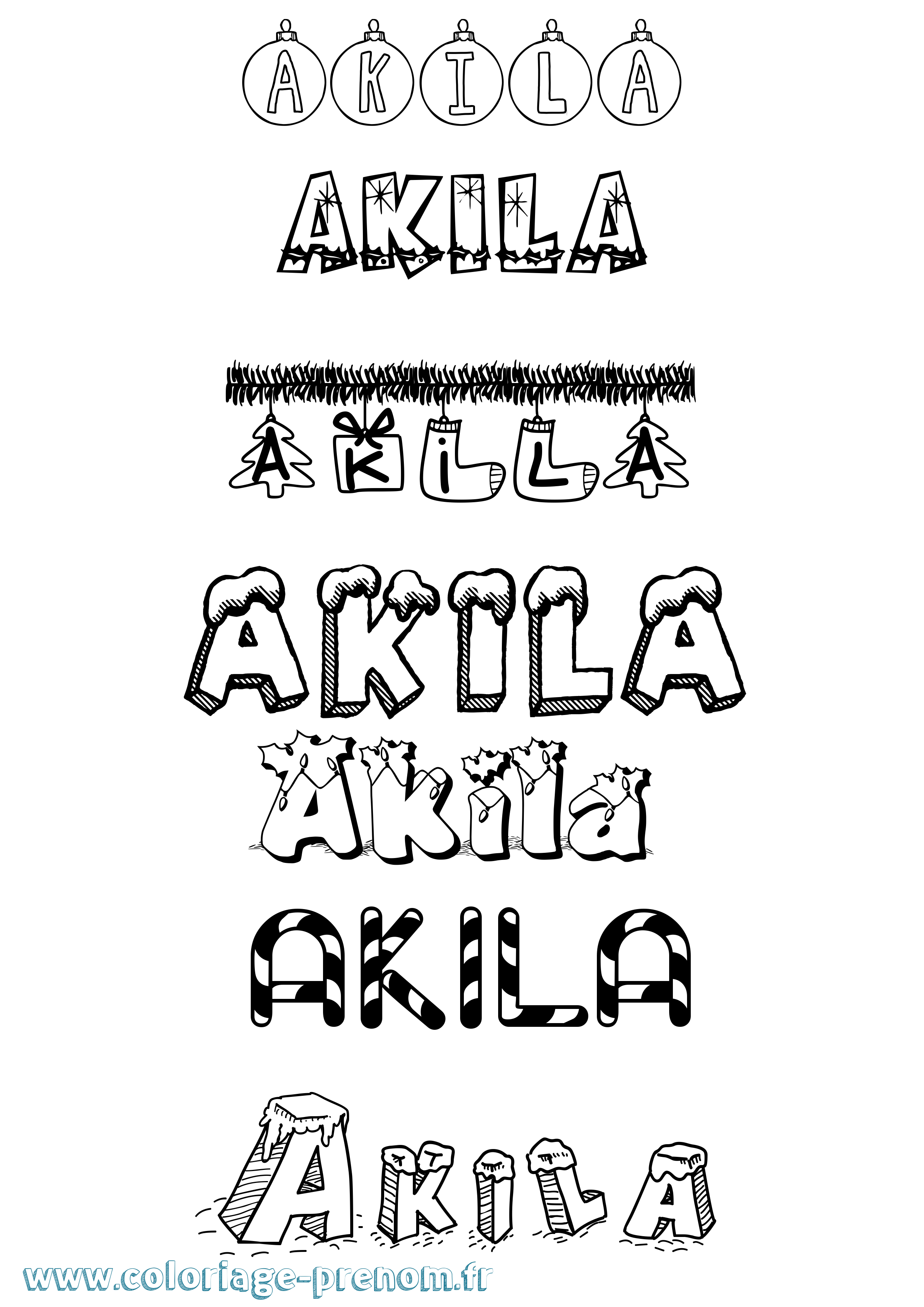Coloriage prénom Akila Noël