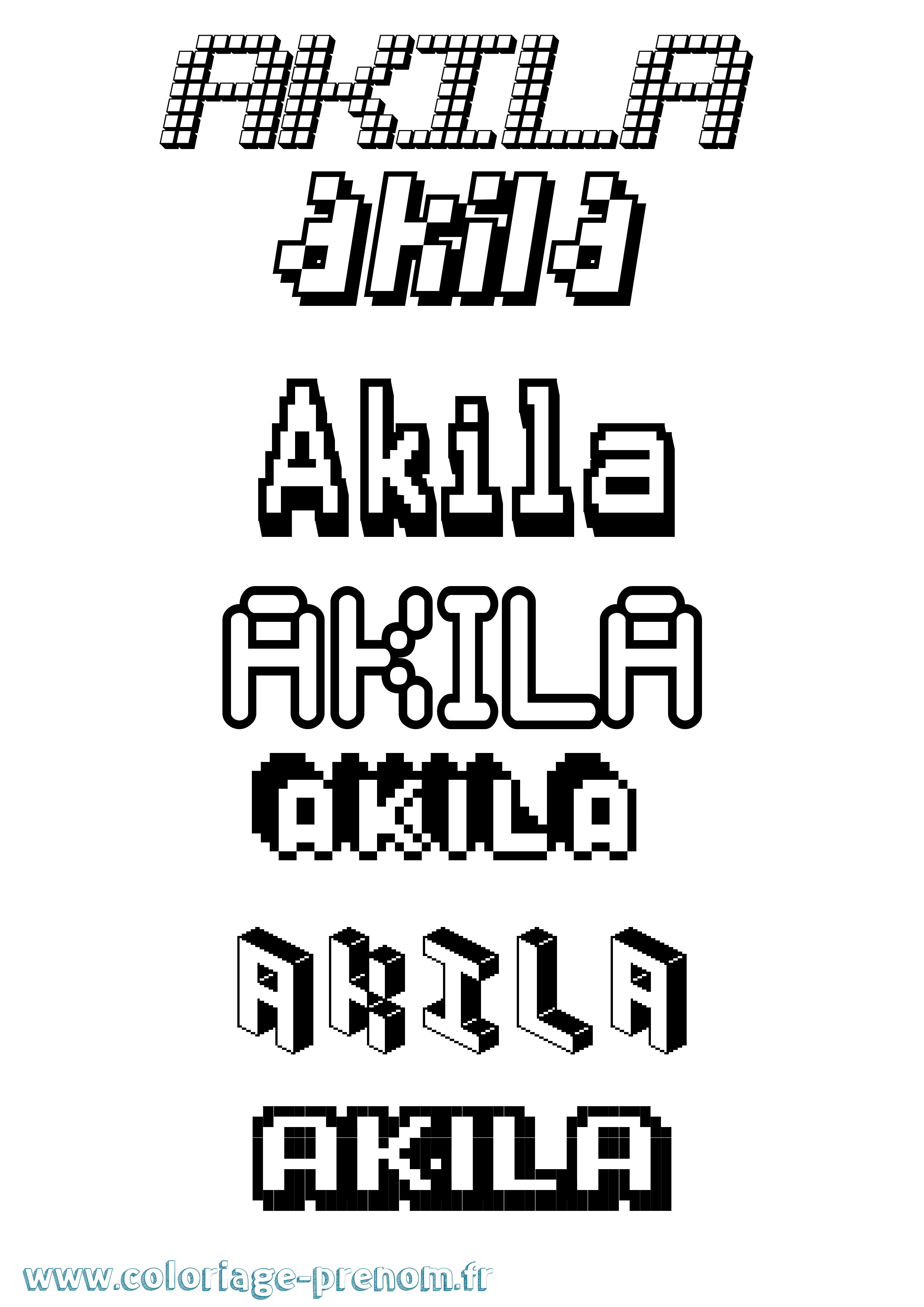 Coloriage prénom Akila Pixel