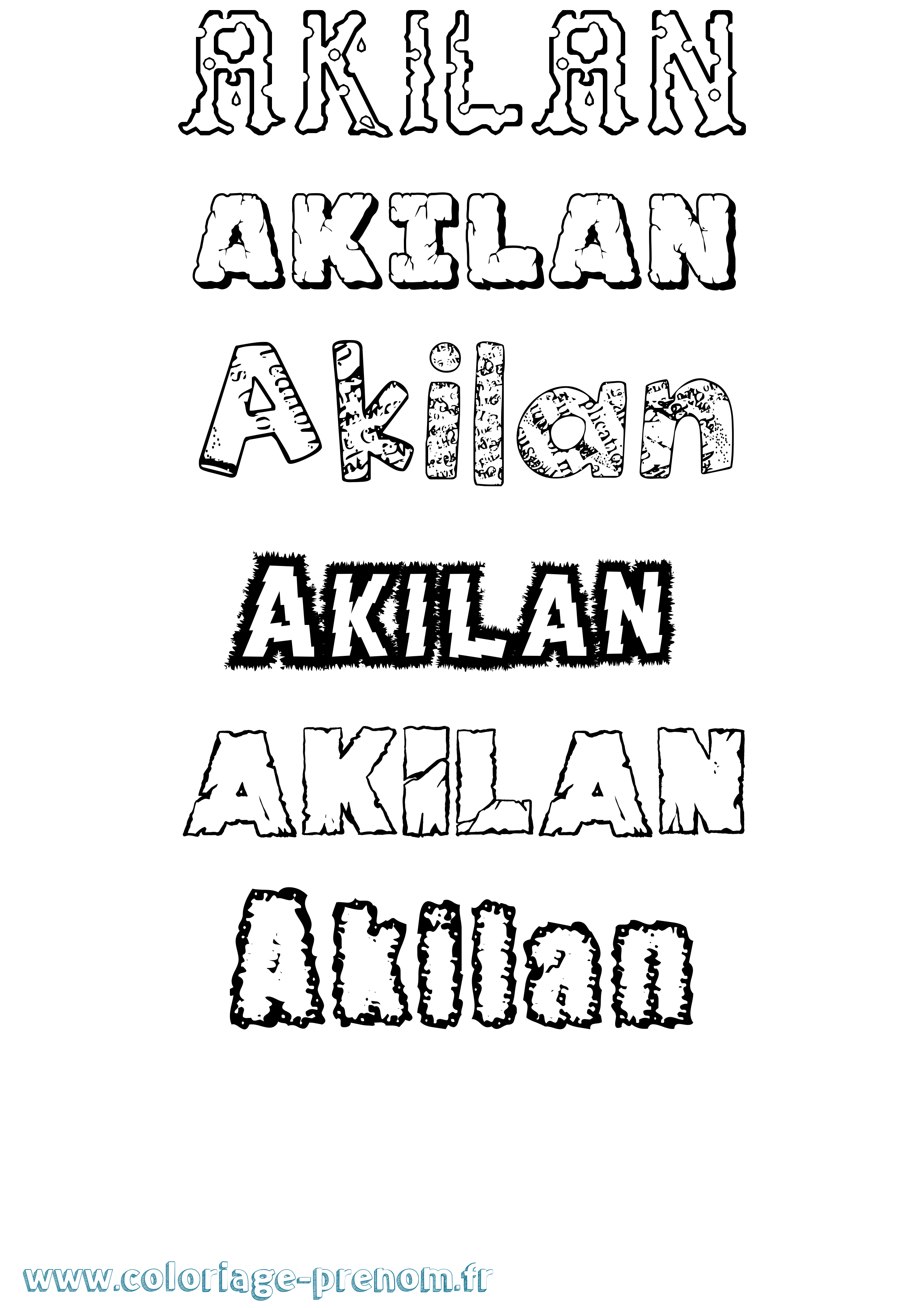 Coloriage prénom Akilan Destructuré