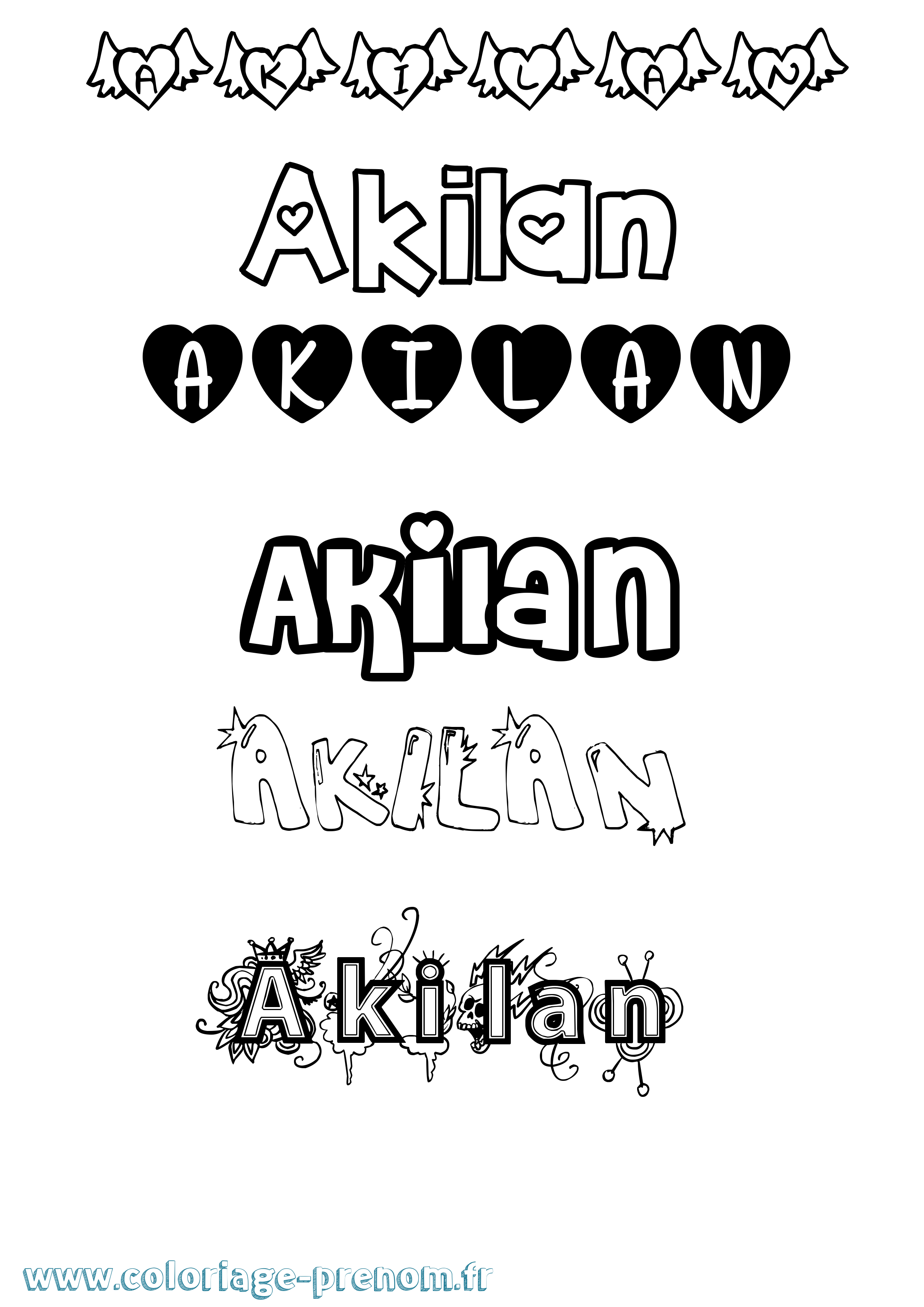 Coloriage prénom Akilan Girly
